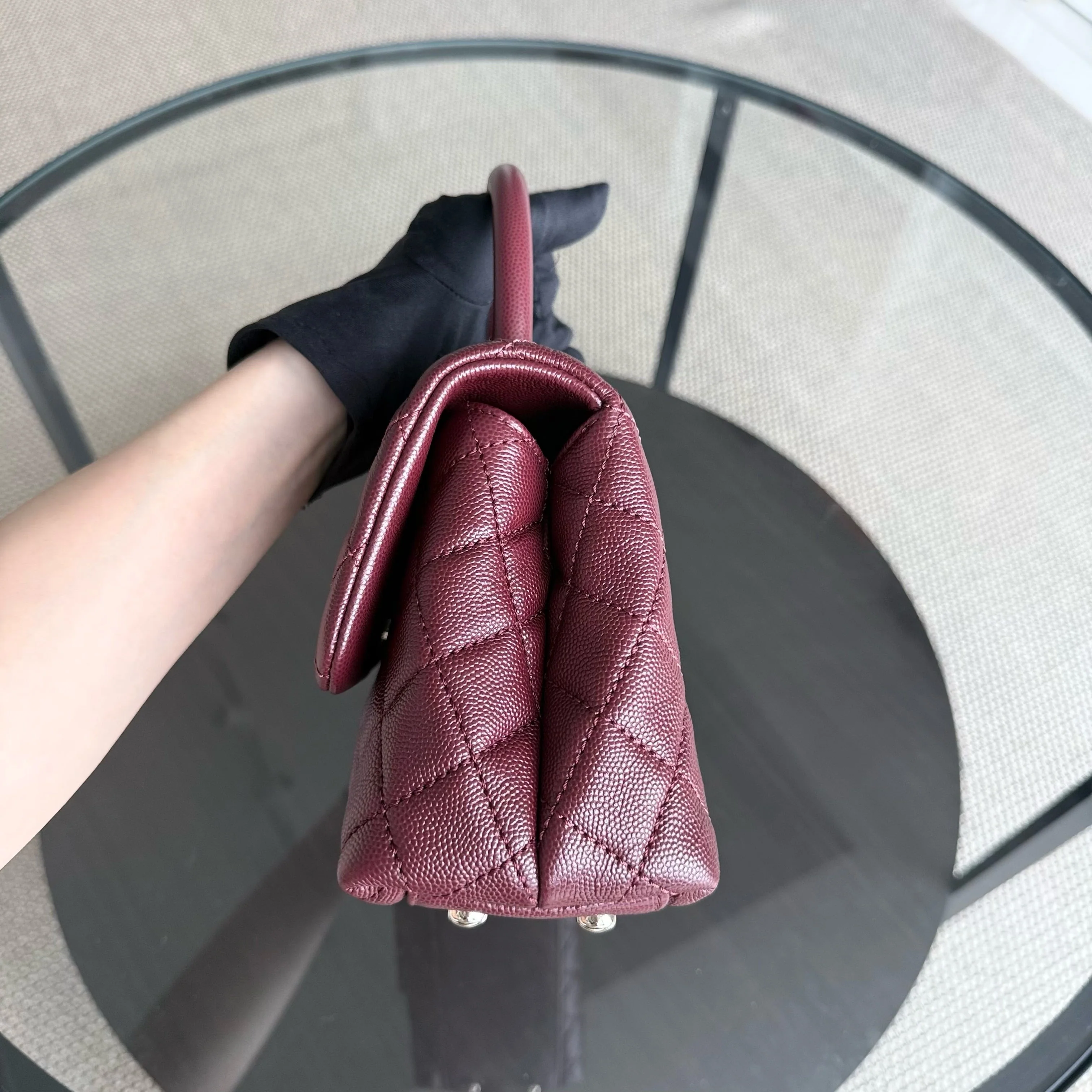 Chanel Coco Handle Small - Caviar Quilted Grained Calfskin Dark Red Burgundy Gold Hardware Series 30