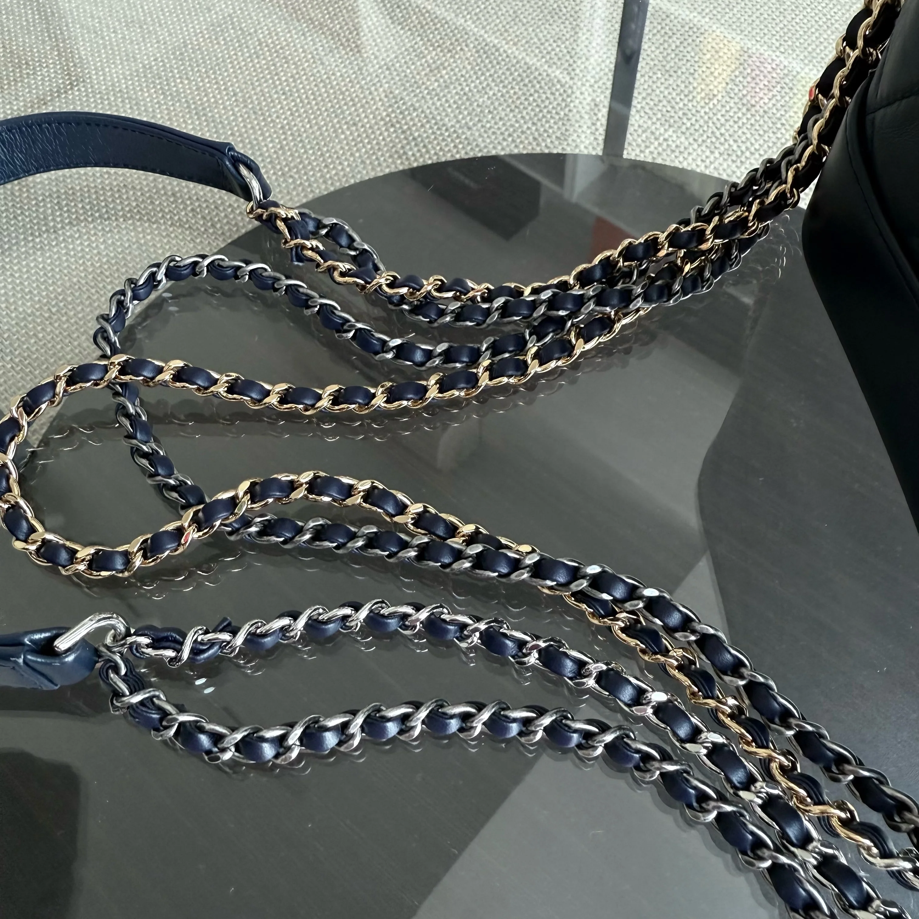 Chanel Gabrielle Small - Quilted Aged Calfskin Dark Blue Two-tone Gold Hardware Series 29