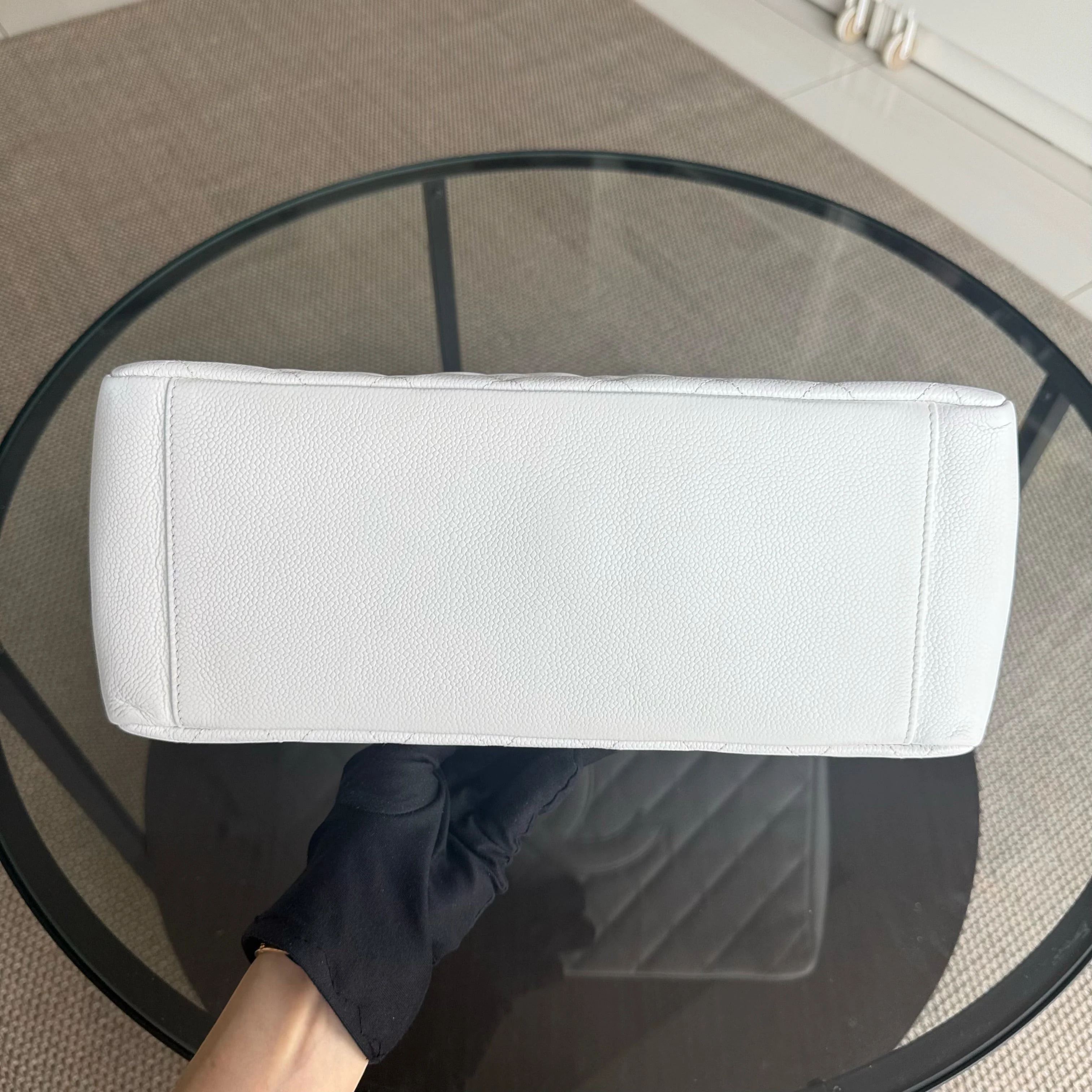 Chanel GST Grand Shopping Tote - Caviar Quilted White Silver Hardware