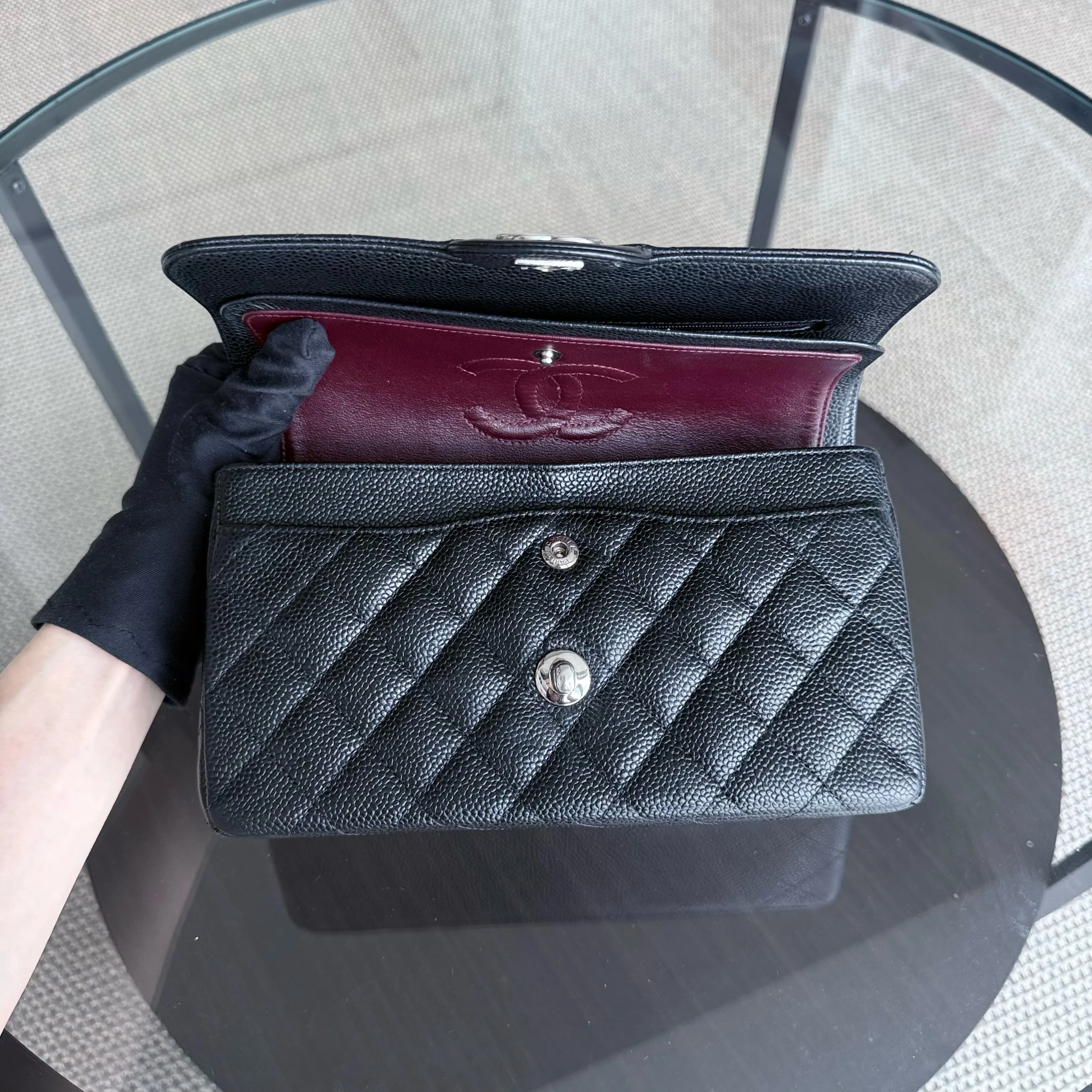 Chanel Classic Flap Small - 23CM Quilted Caviar Black Silver Hardware Series 19