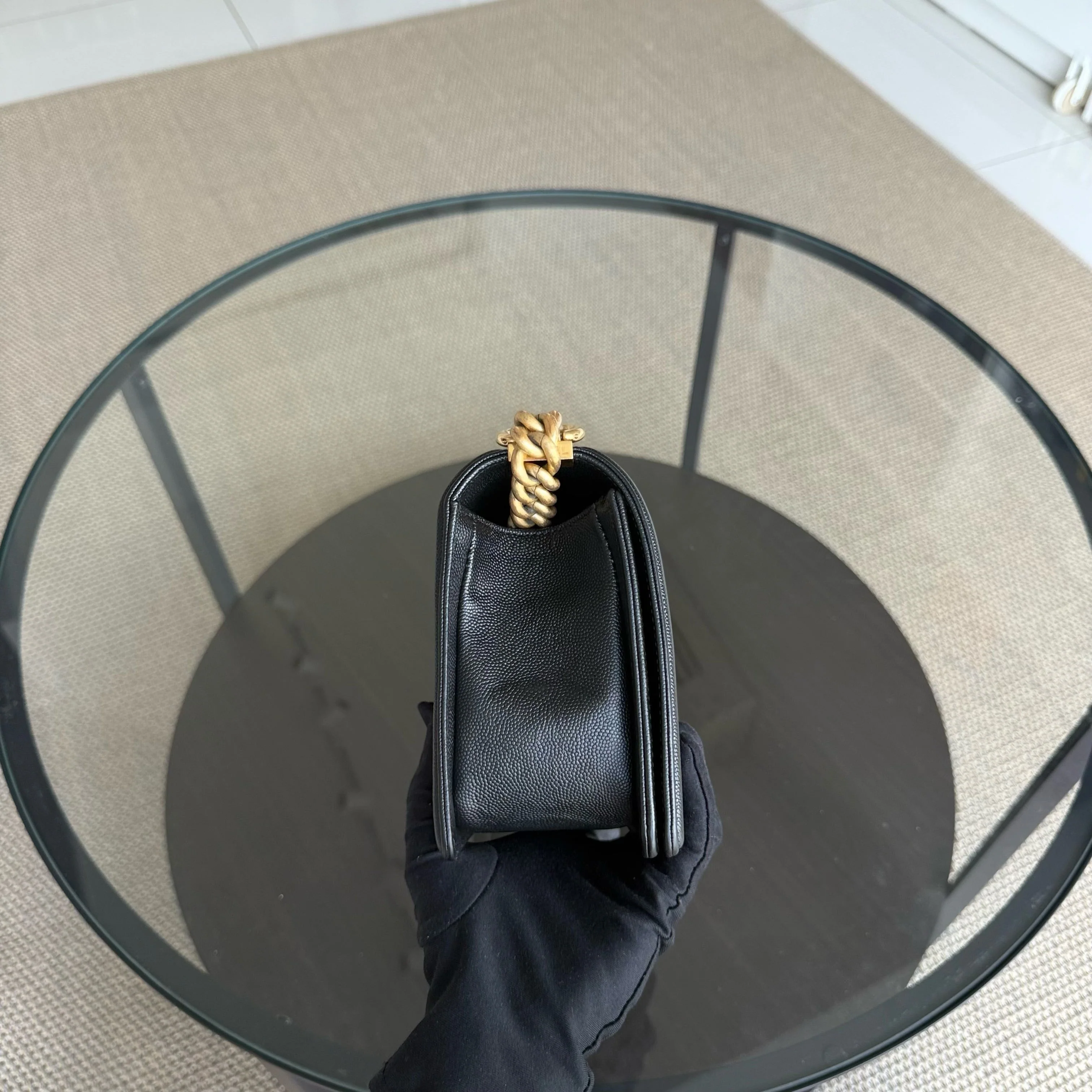 Chanel Boy Medium - Caviar 25CM Quilted Grained Gold Hardware Series 24