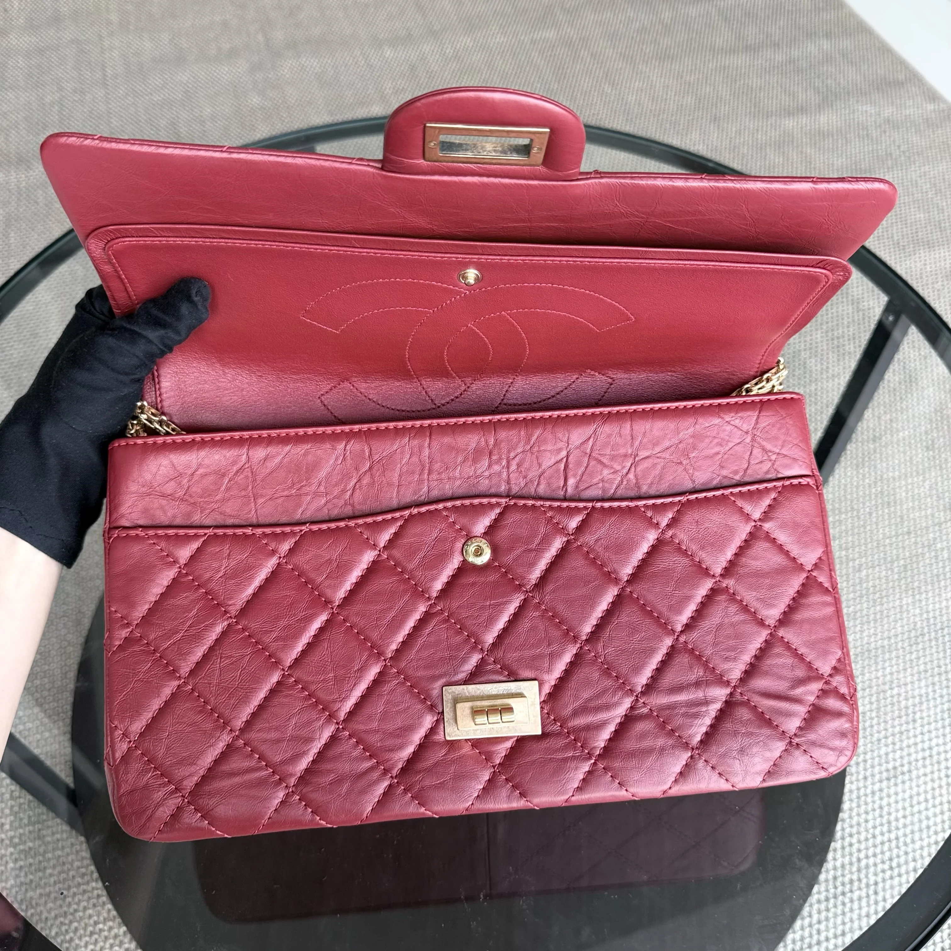 Chanel 2.55 Reissue 227 - Quilted Aged Calfskin Dark Red Gold Hardware Series 21