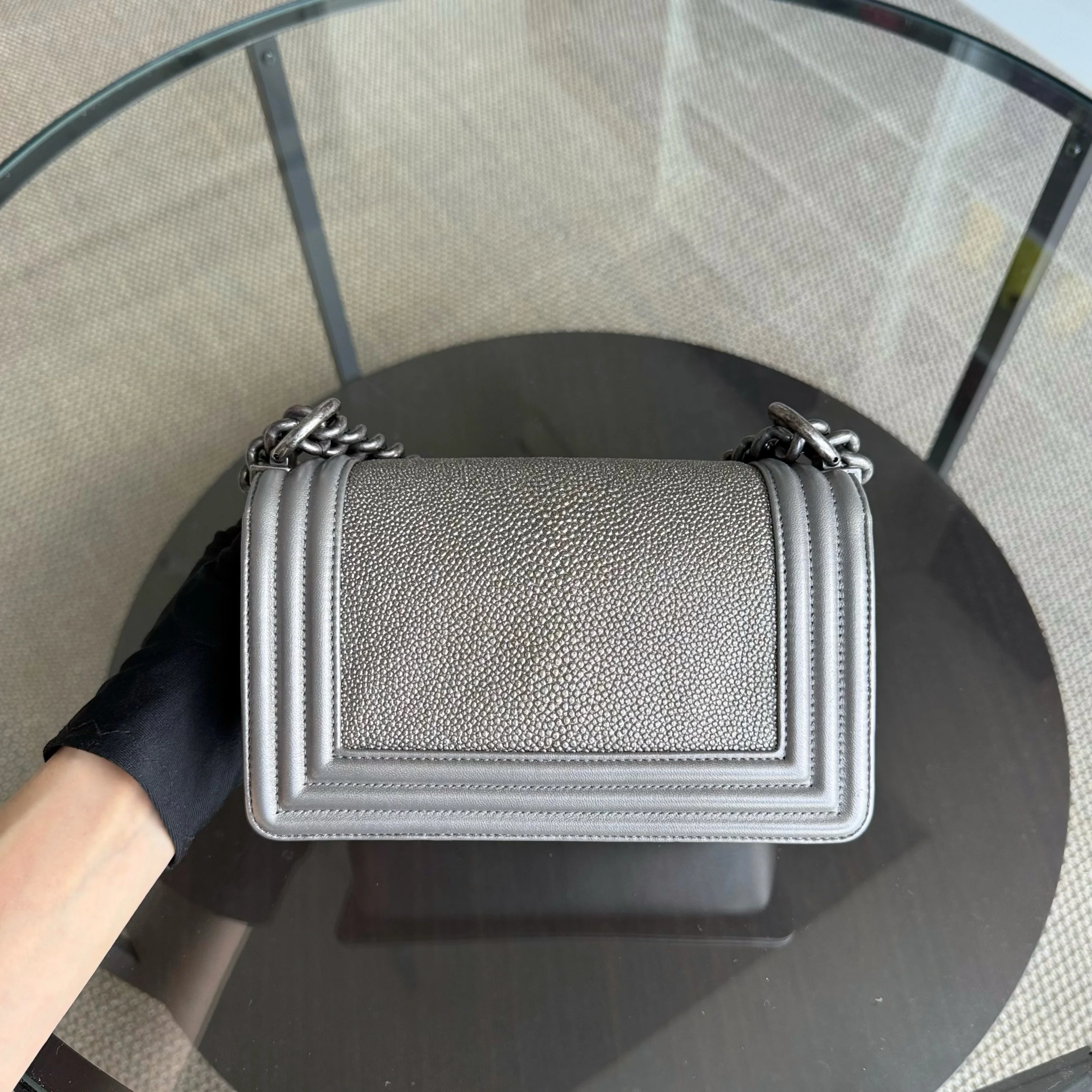 Chanel Boy Small - Stingray Gray Grey Ruthenium Silver Hardware Series 20