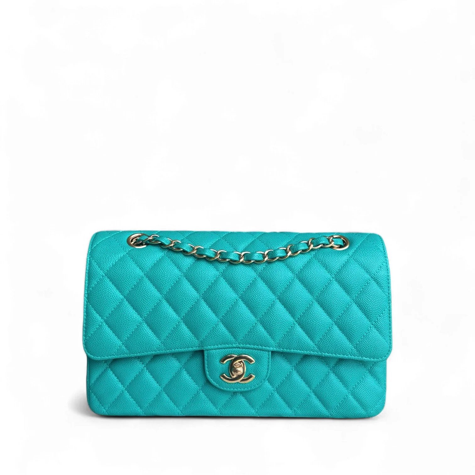 Chanel Classic Flap Medium - Caviar 25CM Quilted Cyan Blue Gold Hardware Series 23