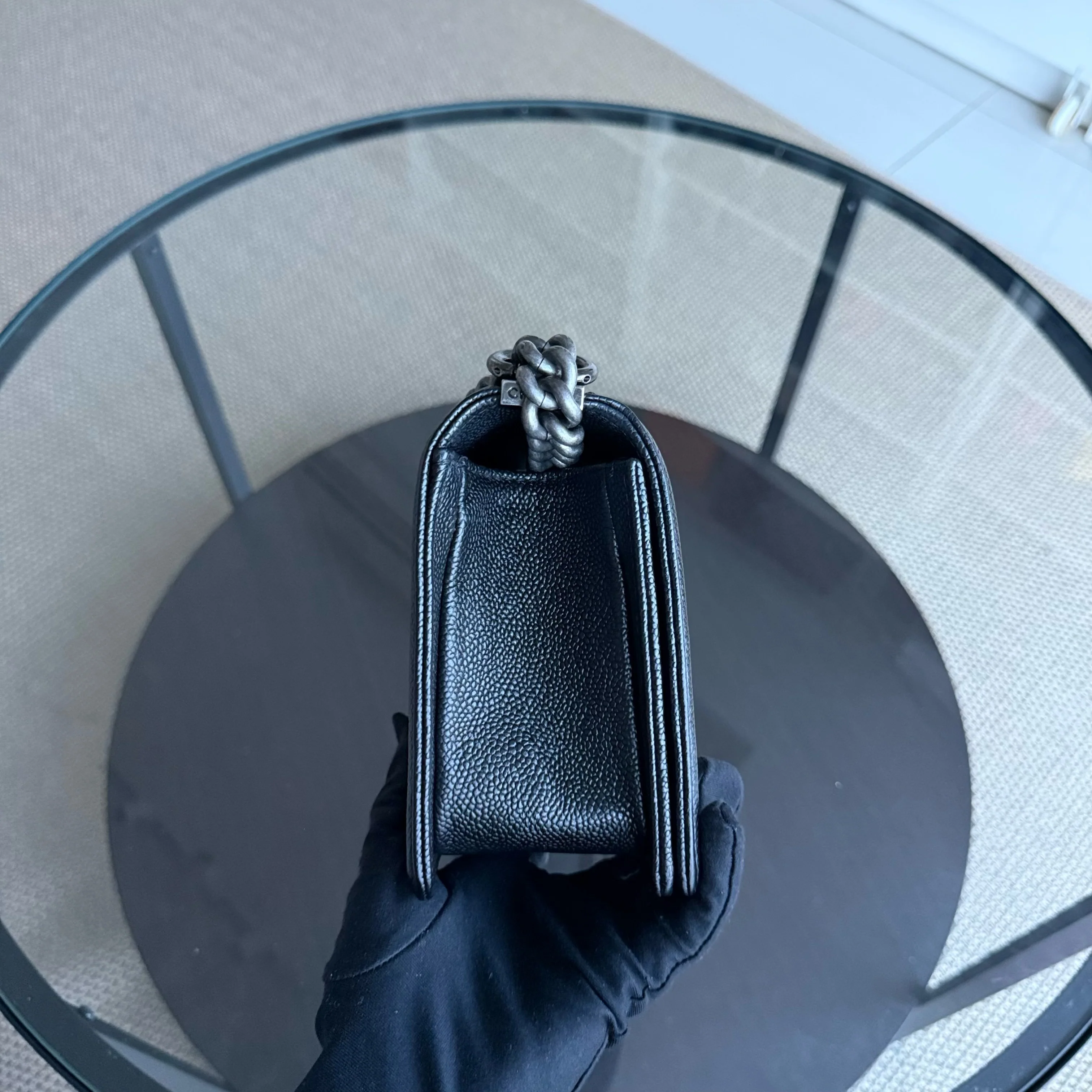 Chanel Boy Medium - Caviar Quilted Grained Calfskin Black Ruthenium Silver Hardware Series 20