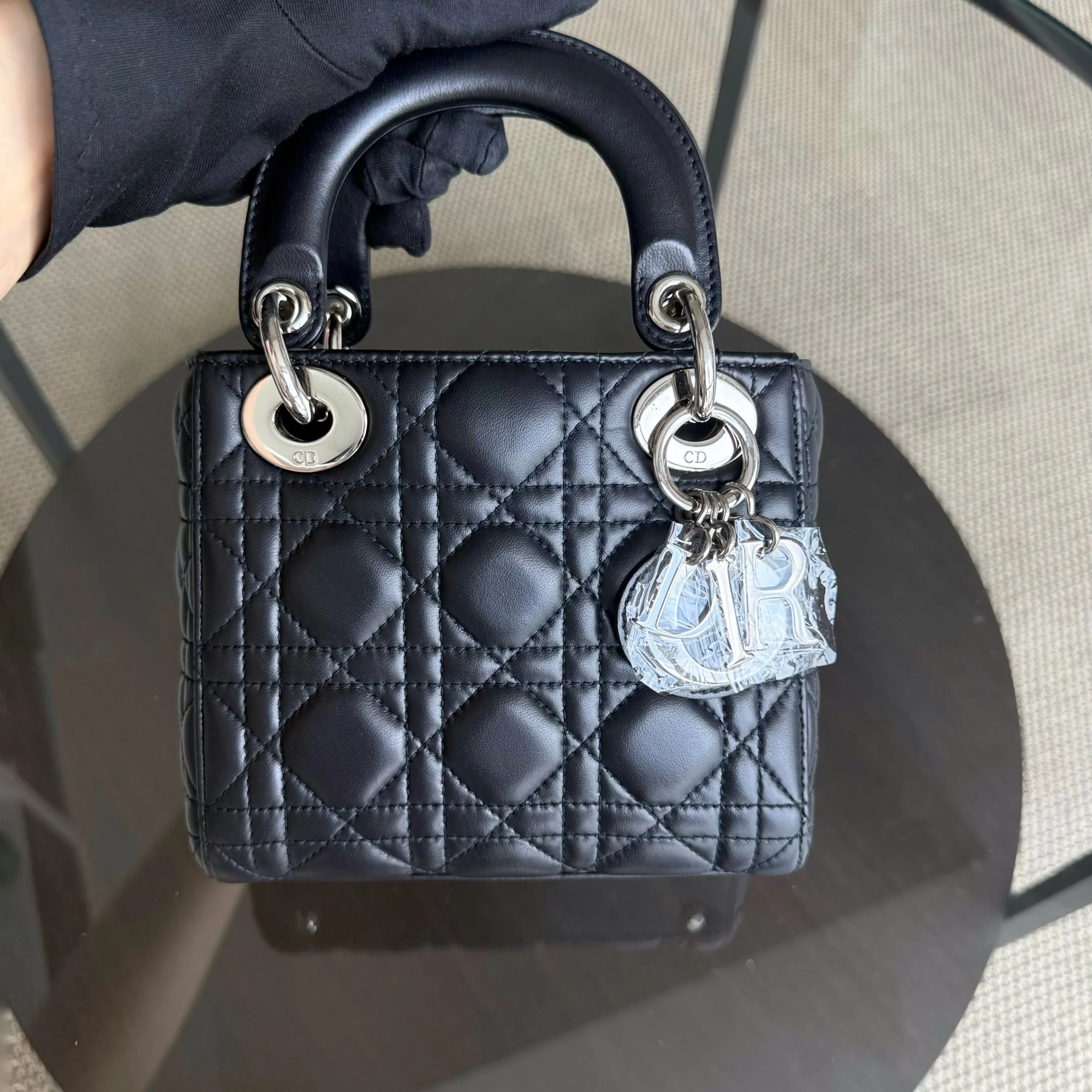 Dior Lady Mini - Cannage Lambskin Midnight Blue Silver Hardware Chain Strap