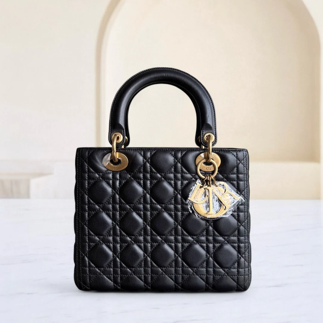 Dior Lady Medium - Cannage Lambskin Black Gold Hardware NO STRAP