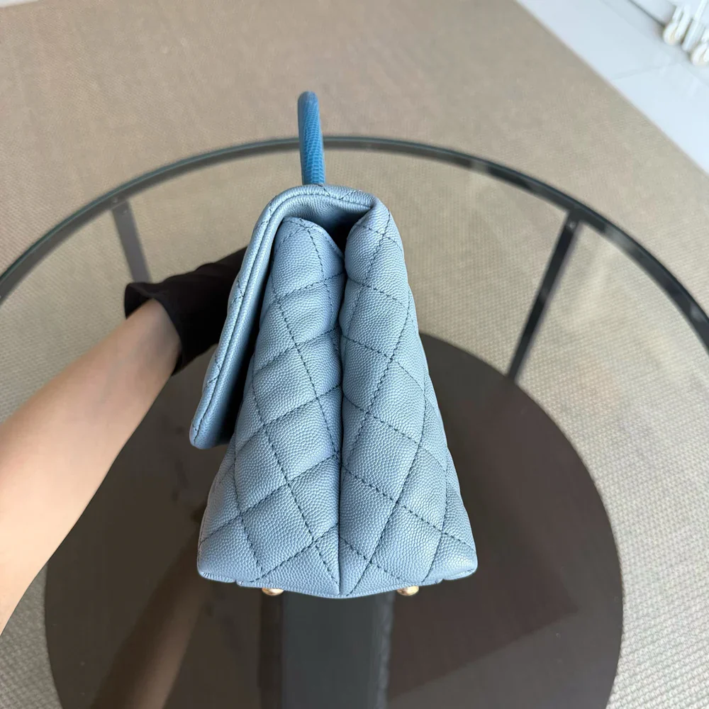 Chanel Coco Handle Medium - Caviar 29CM Quilted Sky Blue Gold Hardware Series 27