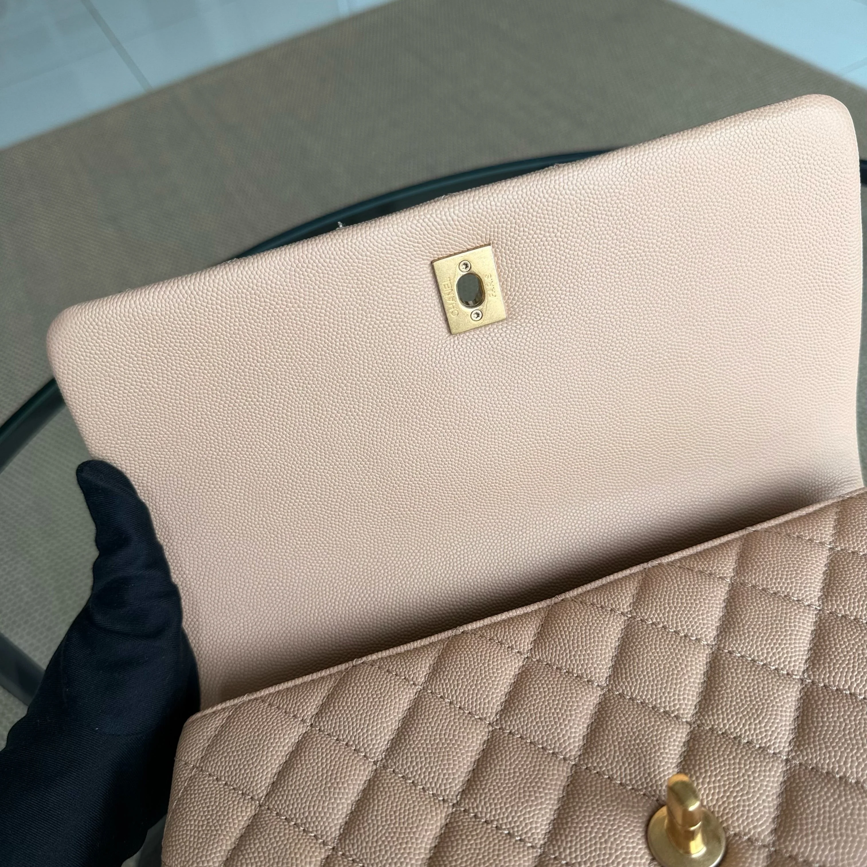 Chanel Coco Handle Medium - Caviar Quilted Beige Gold Hardware