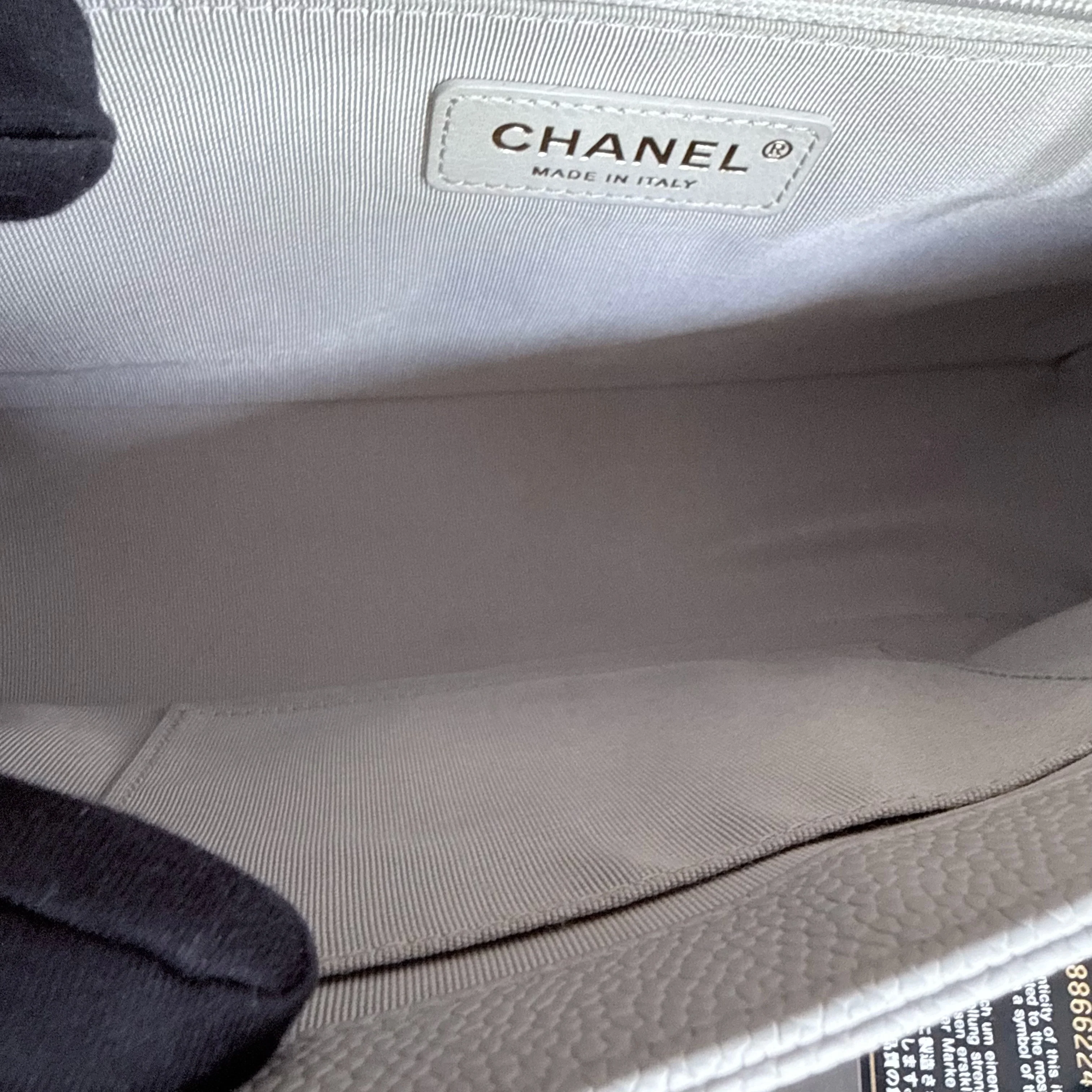 Chanel Boy New Medium - 28CM Quilted Caviar Grey Gray Gold Hardware Series 28