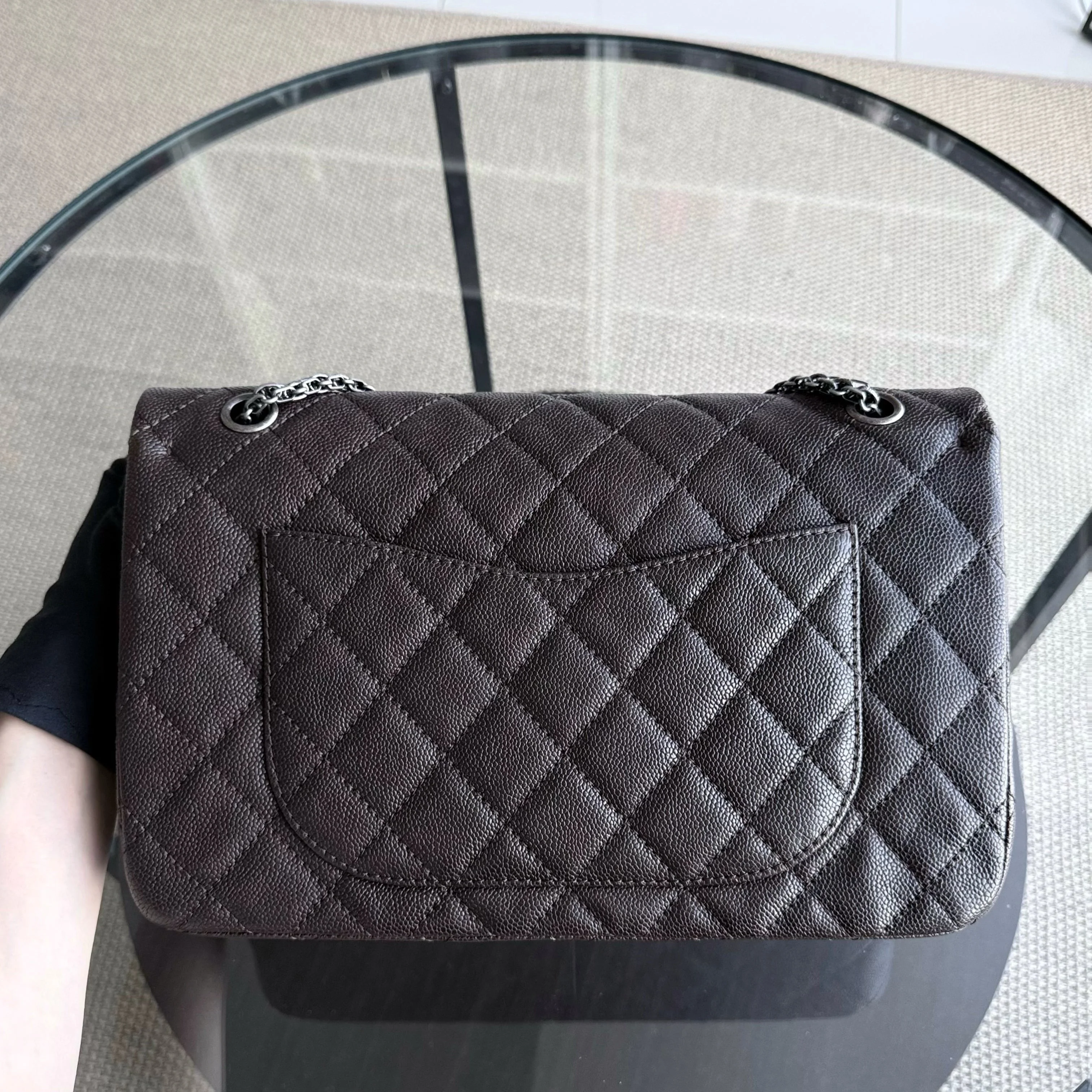 Chanel 2.55 Reissue 227 - Caviar Quilted Grained Calfskin Dark Brown Silver Hardware Series 14