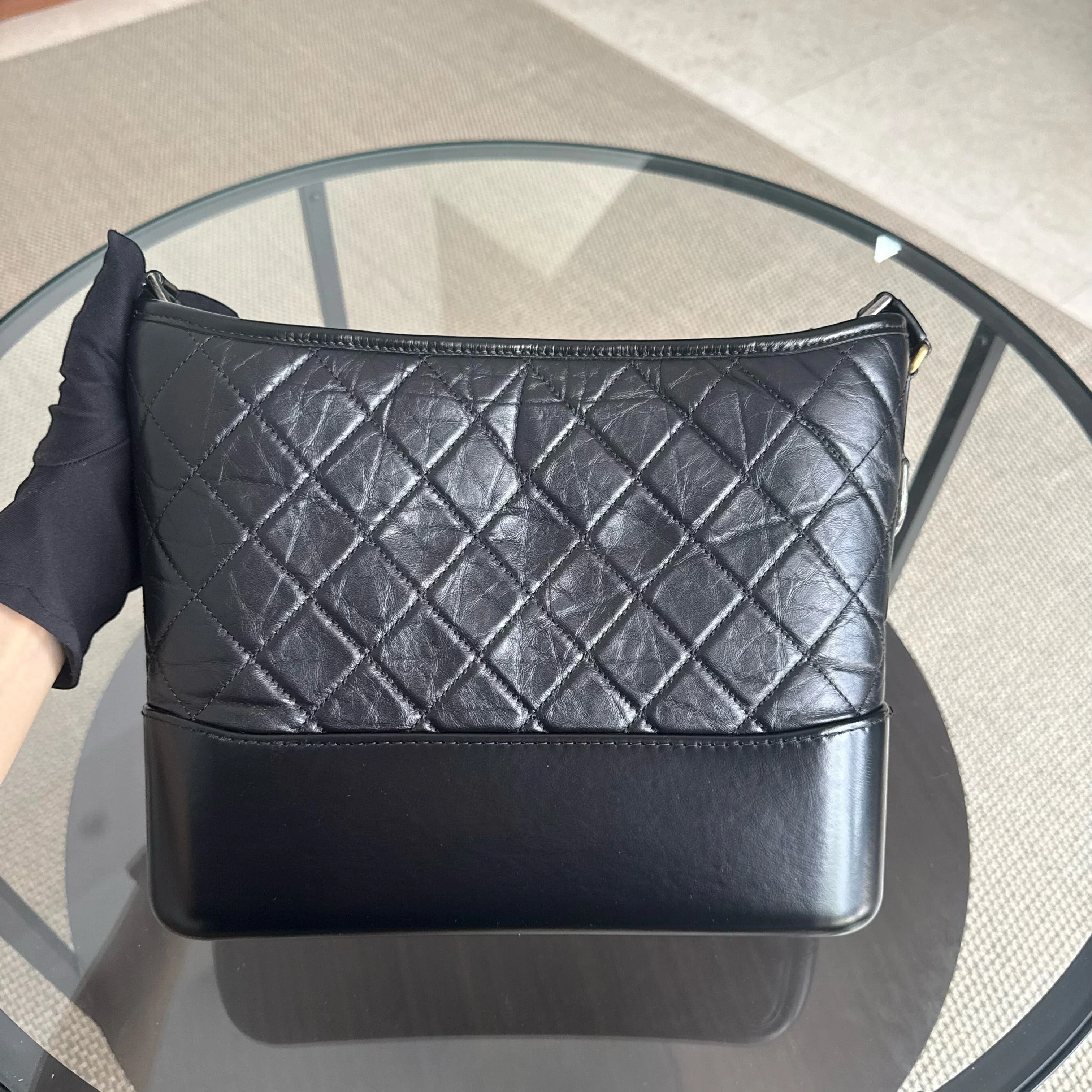 Chanel Gabrielle Medium - Quilted Aged Calfskin Black Two-tone Gold Hardware