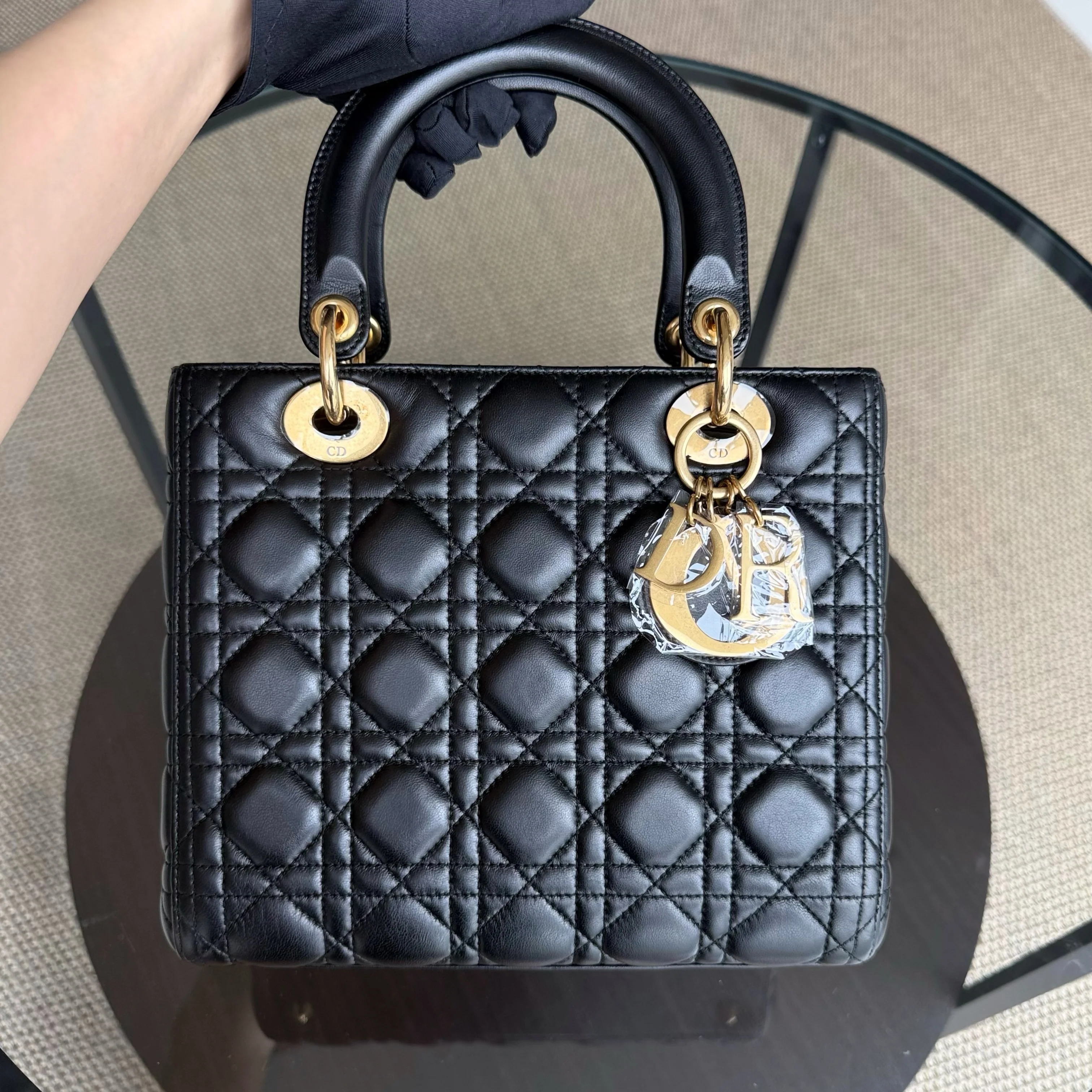 Dior Lady Medium - Cannage Lambskin Black Gold Hardware NO STRAP