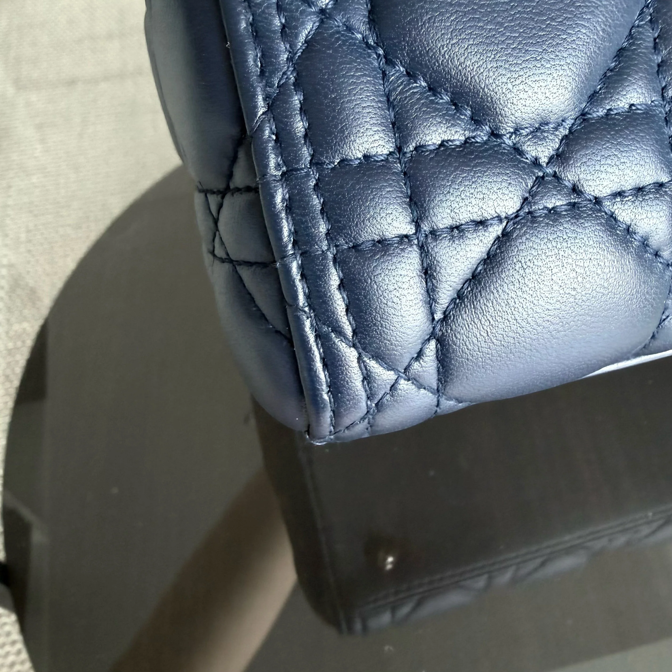 Dior Lady Medium - Cannage Lambskin Dark Blue Gold Hardware Adjustable Strap