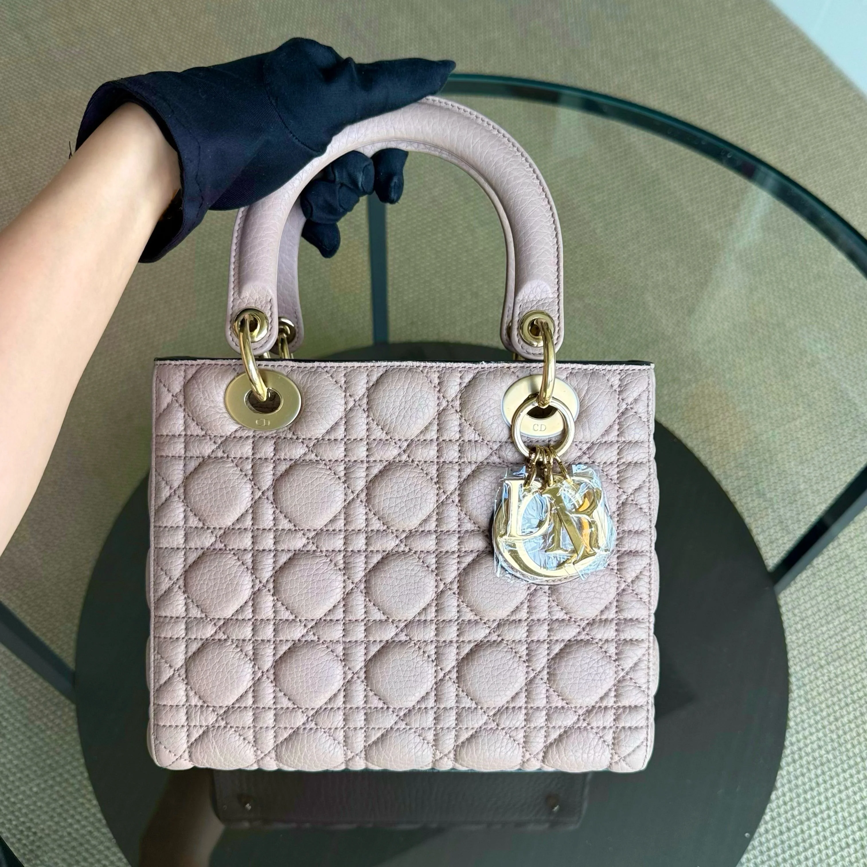 Dior Lady Medium Flap - Cannage Grained Calfskin Blush Nude Pink Gold Hardware