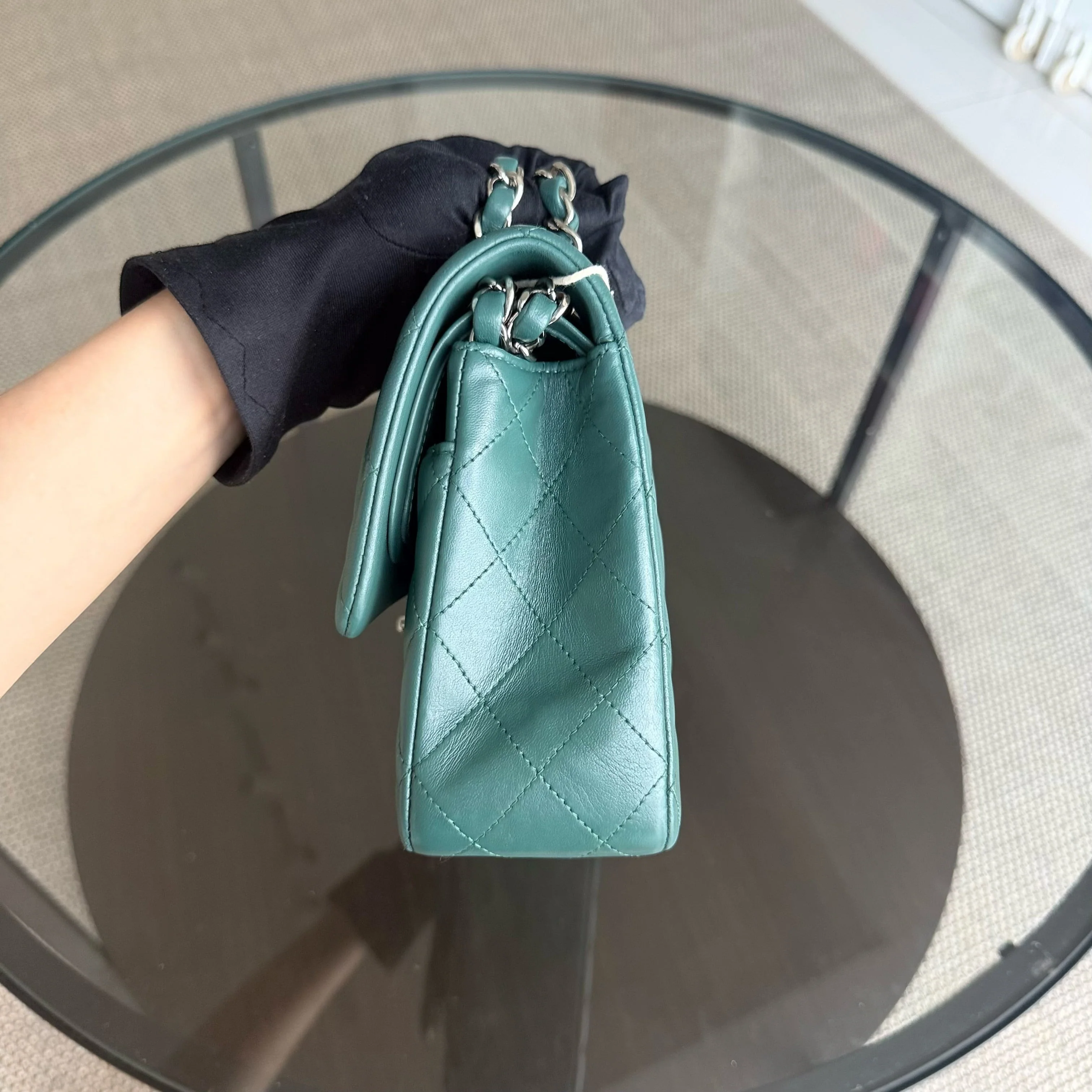 Chanel Classic Flap Medium - 25CM Quilted Lambskin Olive Green Blue Silver Hardware Series 26