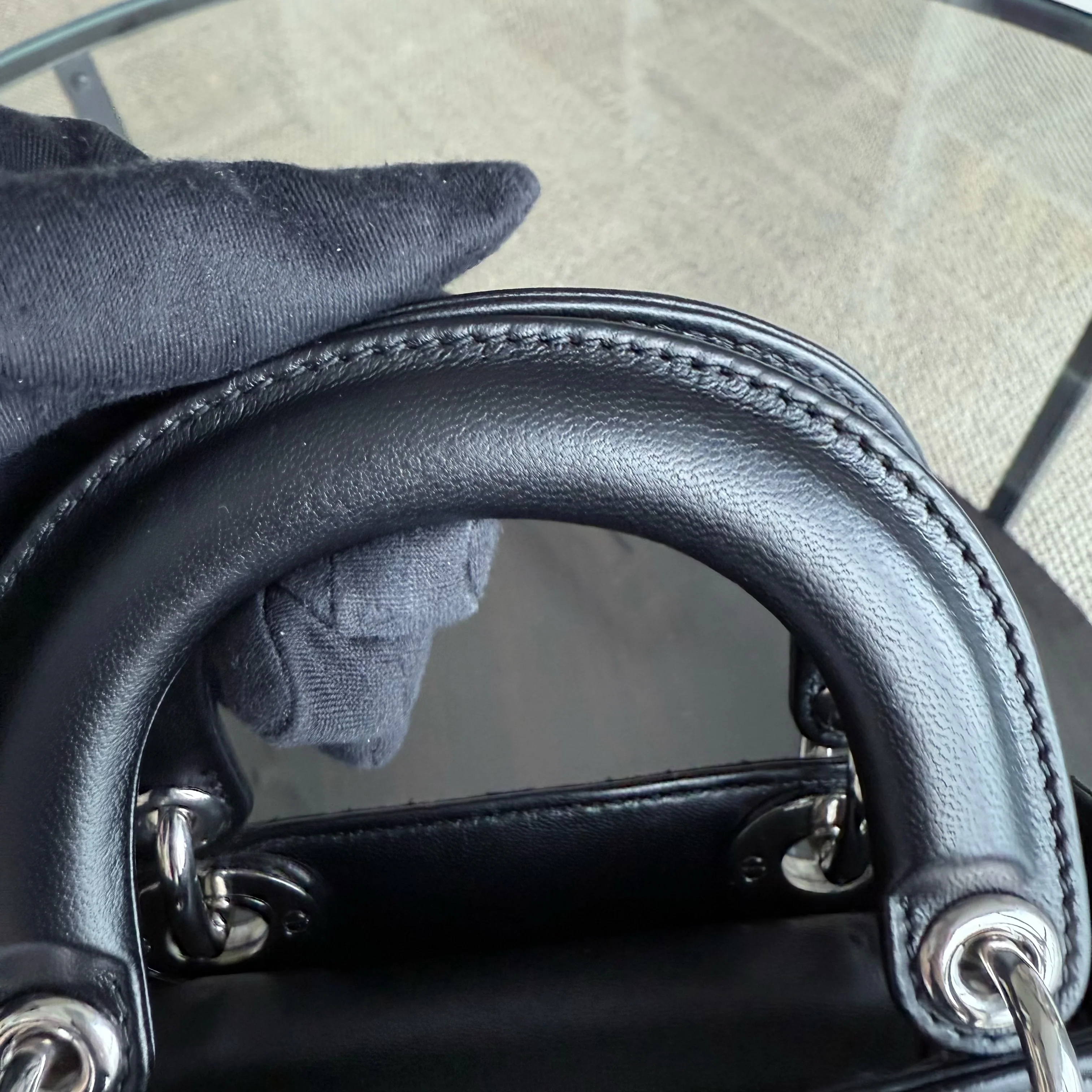 Dior Lady Mini - Cannage Lambskin Black Silver Hardware Chain Strap