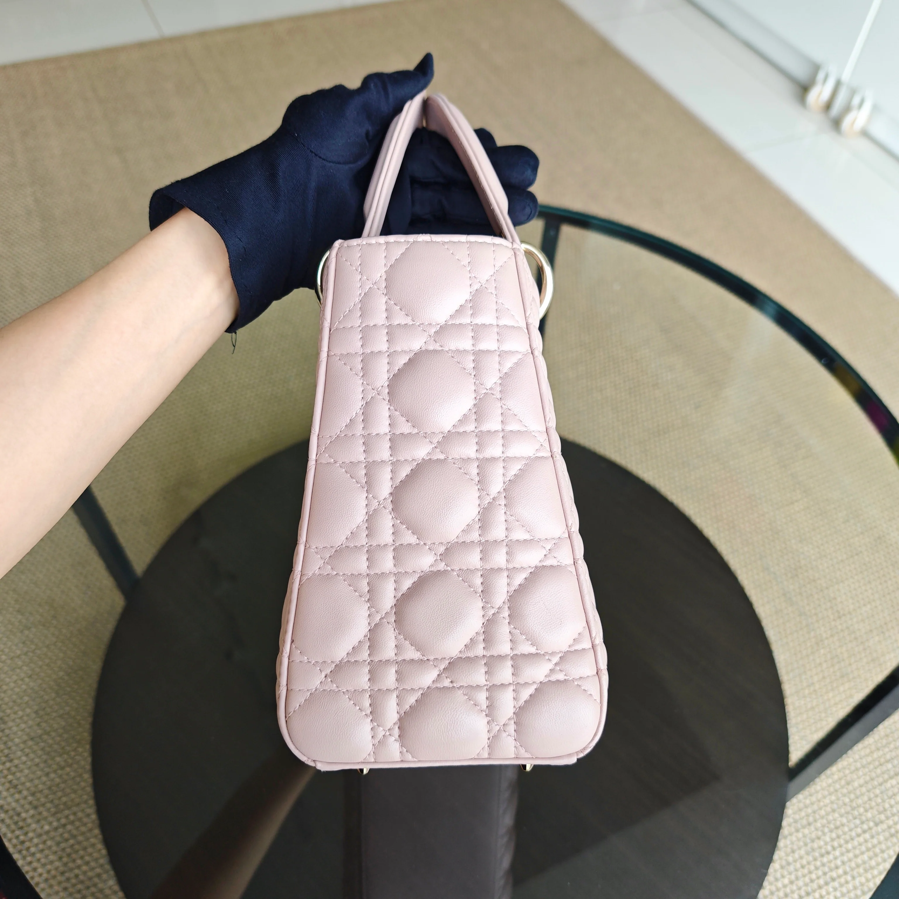 Dior Lady Medium Cannage Lambskin Light Pink Gold Hardware
