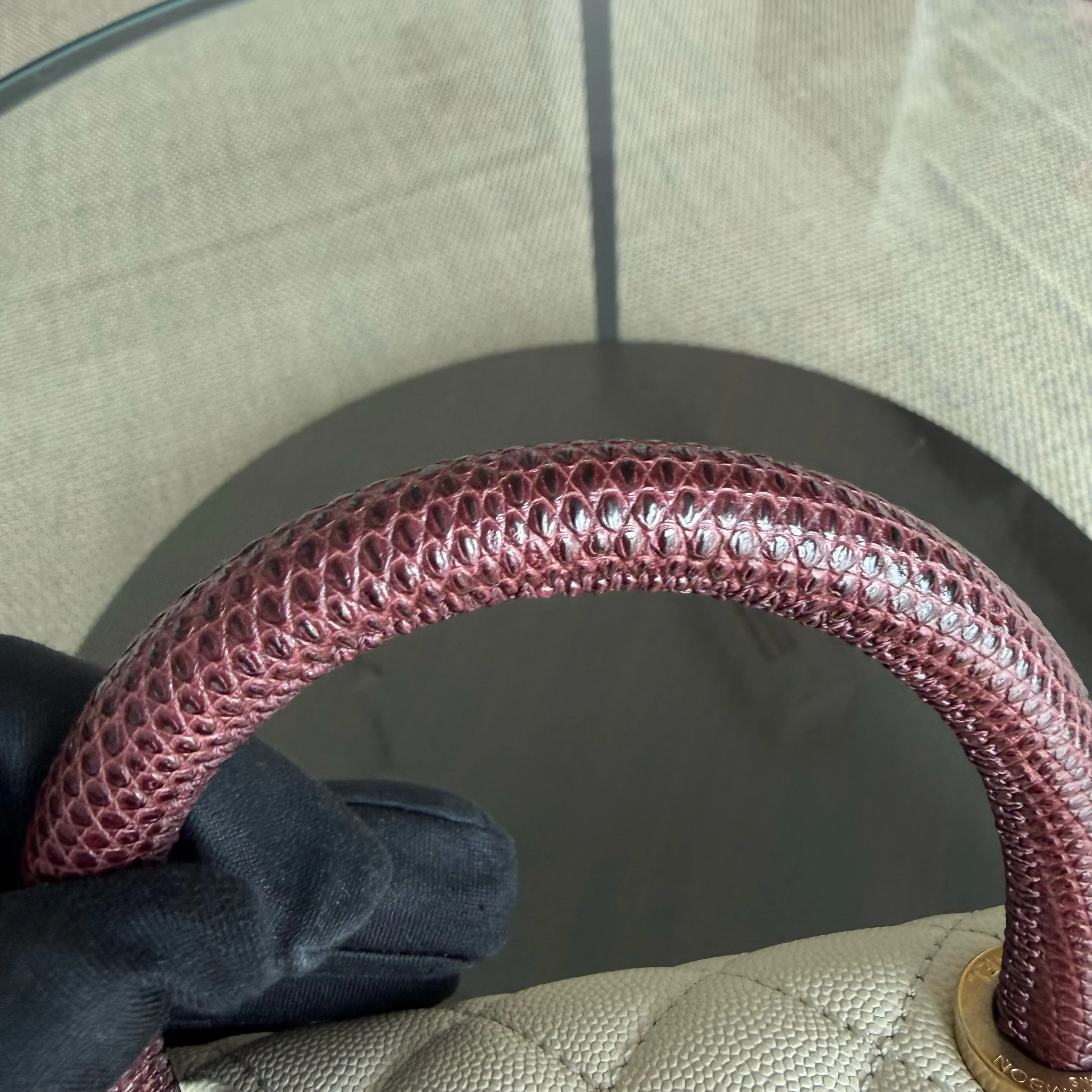 Chanel Coco Handle Small - Caviar Quilted Lizard Handle White Gold Hardward 24