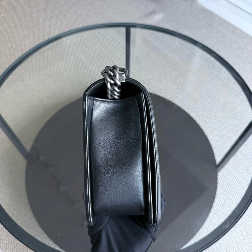 Chanel Boy New Medium - 28CM Quilted Lambskin Black Silver Hardware Series 23