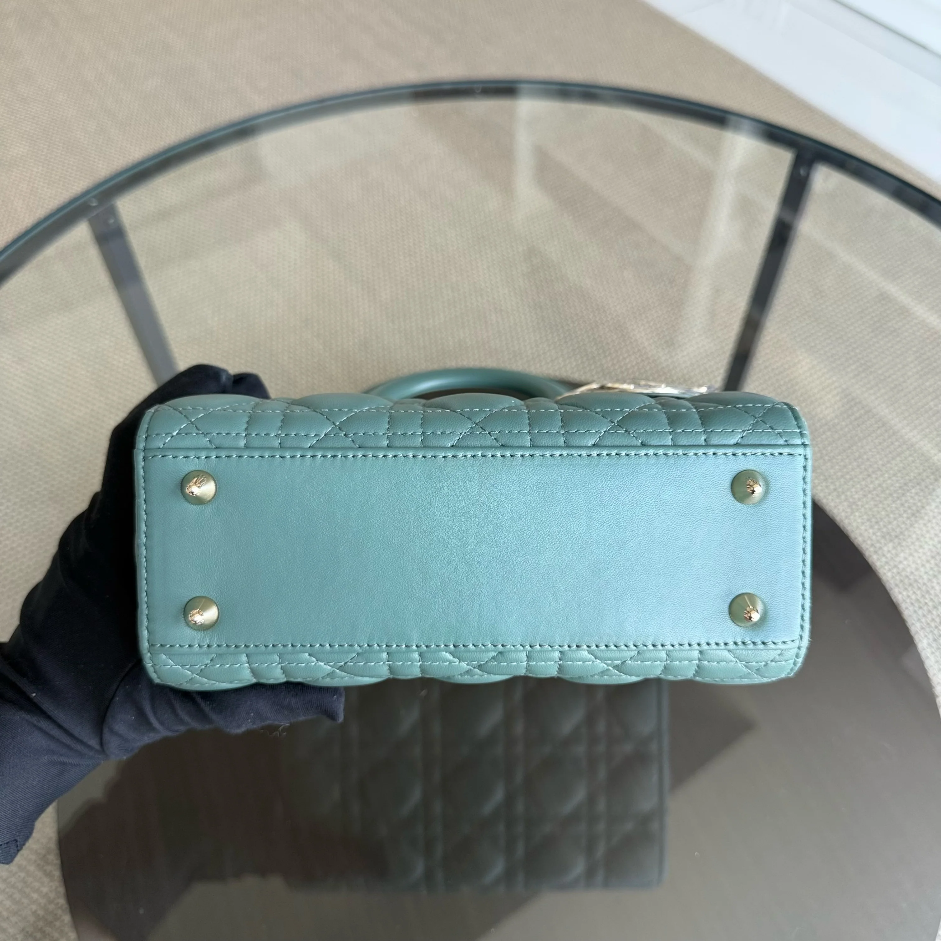 Dior Lady Small Flap - Cannage Lambskin Green Gold Hardware with Charms