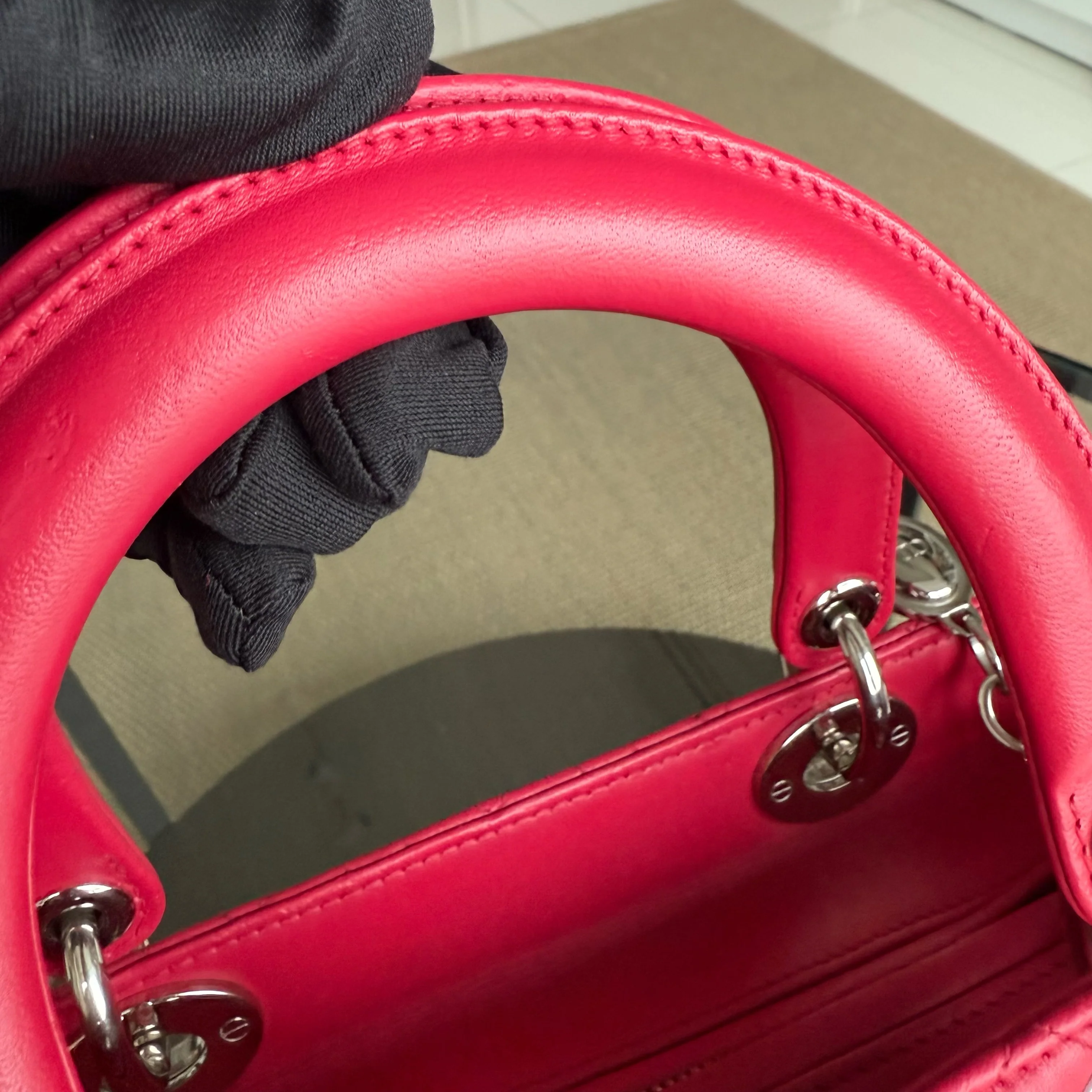 Dior Lady Medium - Cannage Lambskin Red Silver Hardware