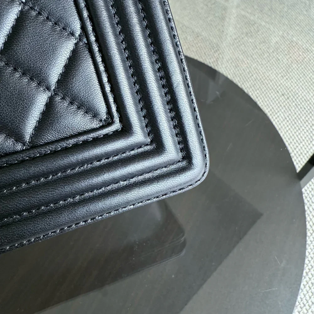 Chanel Boy New Medium - 28CM Quilted Lambskin Black Silver Hardware Series 23