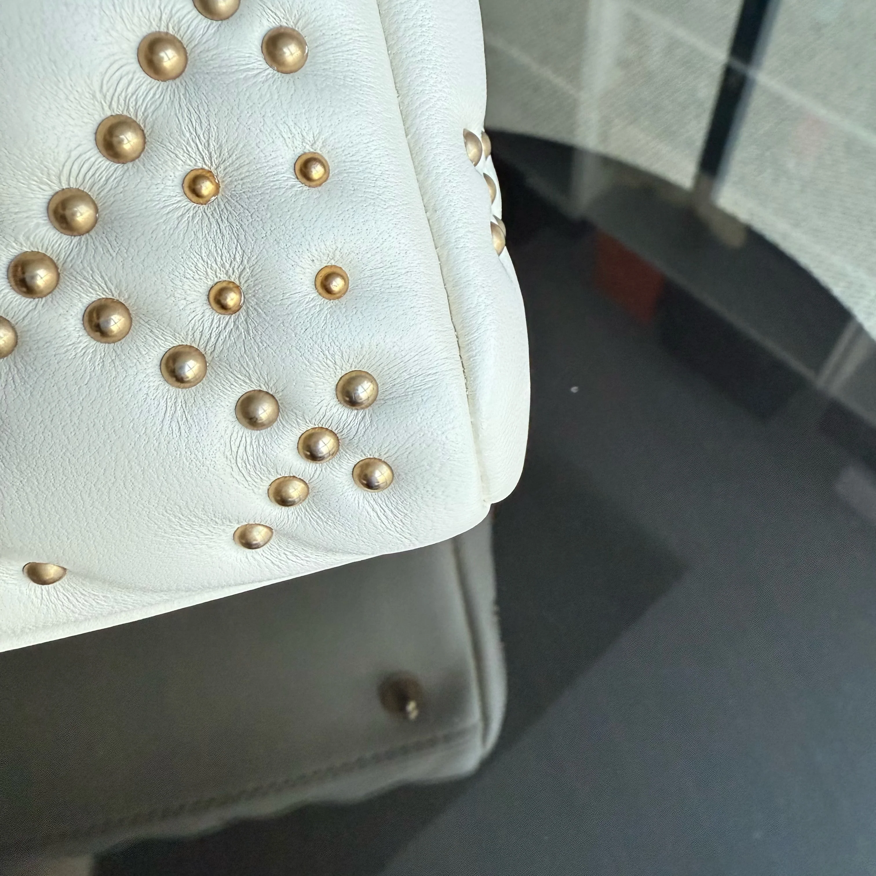 Dior Lady Medium - Cannage Calfskin Studded White Gold Hardware Zip Version