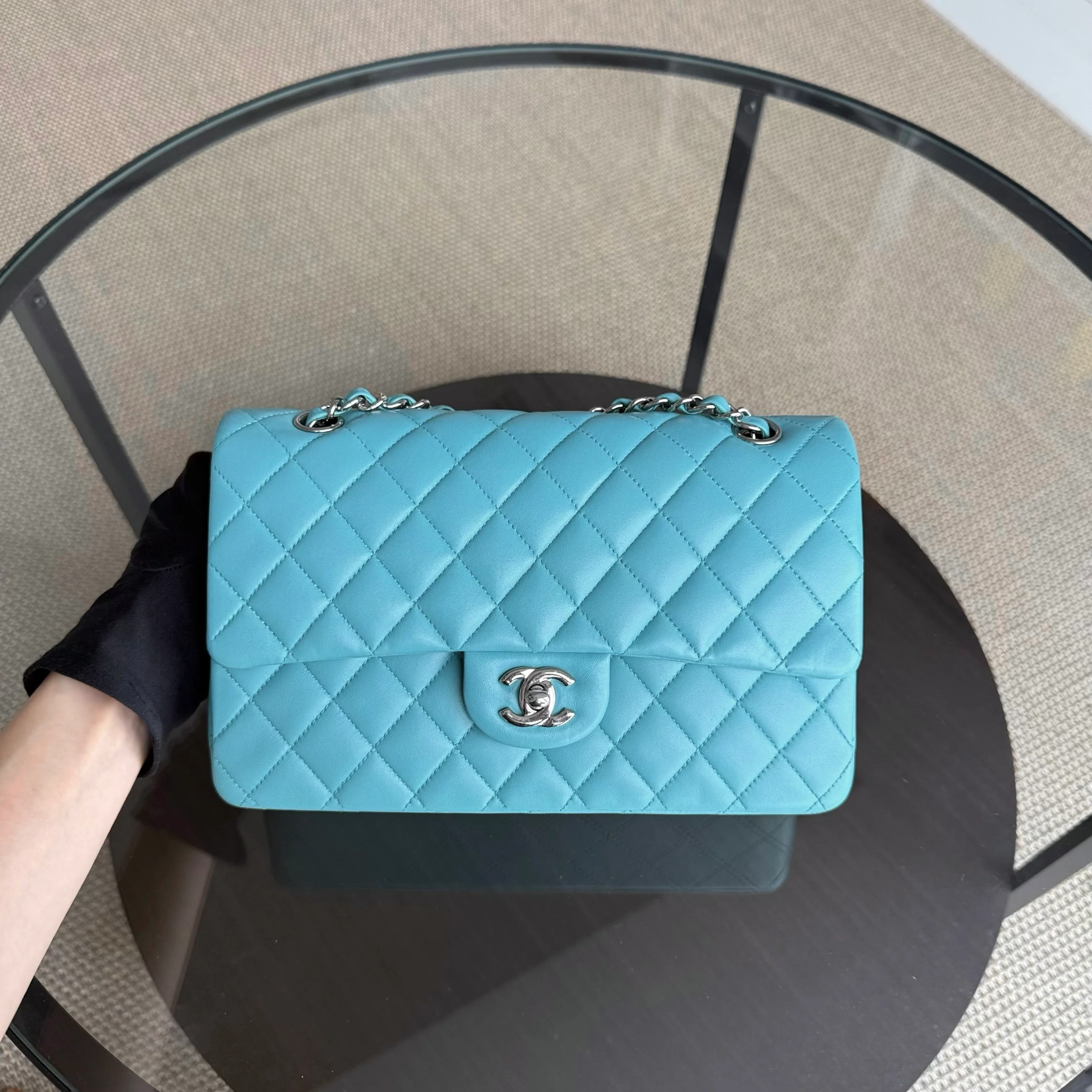 Chanel Classic Flap Medium - 25CM Quilted Lambskin Blue Silver Hardware