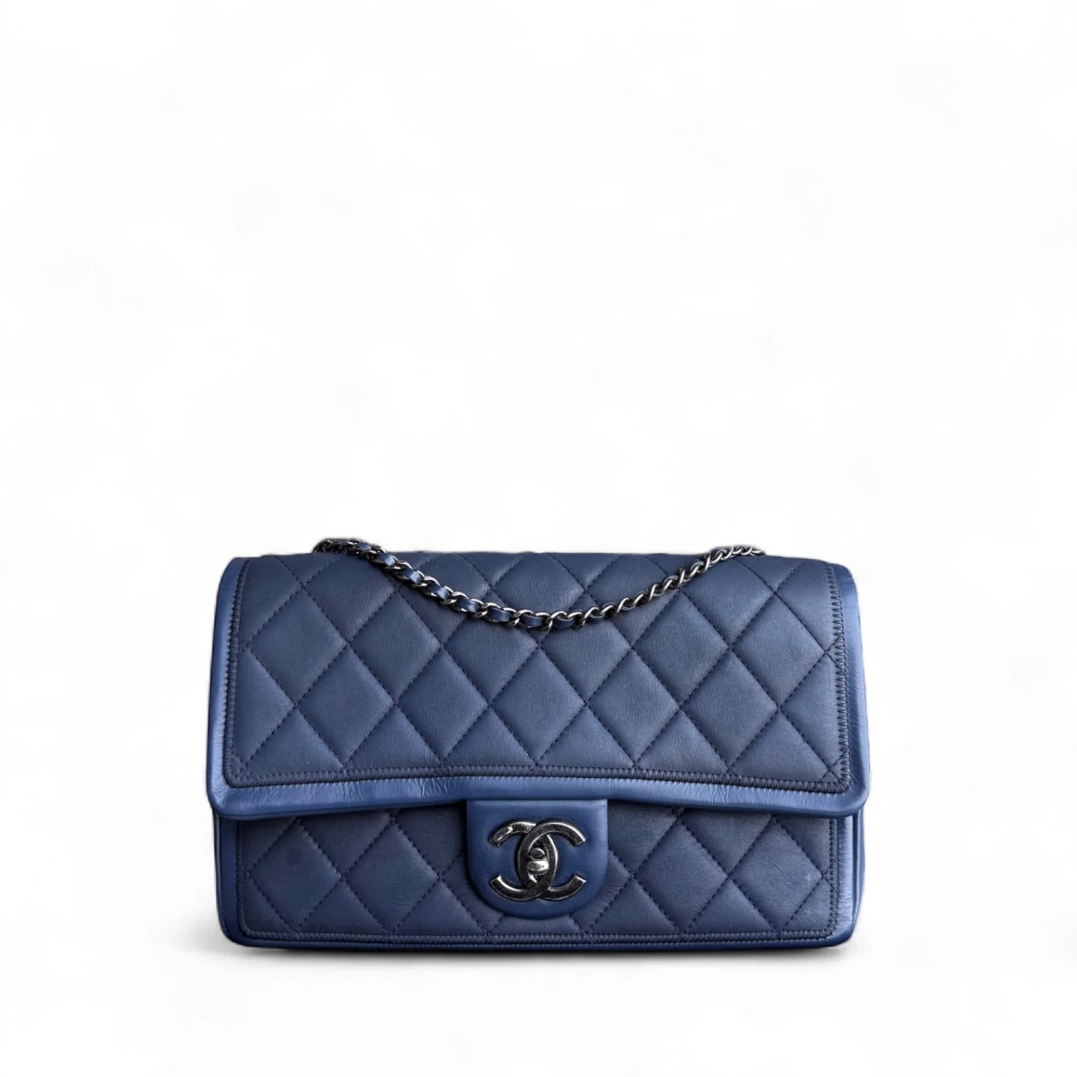 Chanel Seasonal Flap - 25CM Quilted Calfskin Blue Ruthenium Silver Hardware Series 20