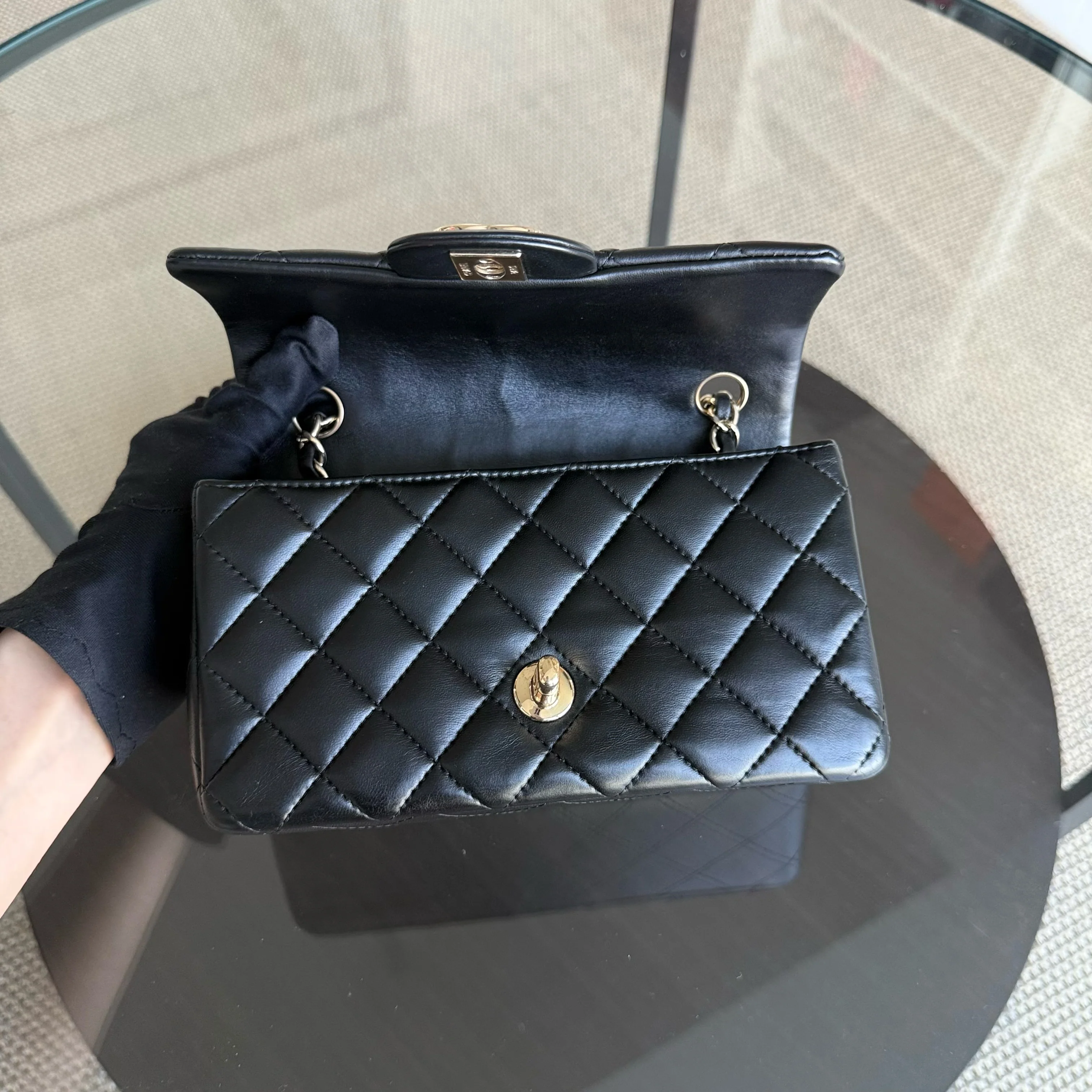 Chanel Classic Flap Mini Rectangle - Quilted Lambskin Black Gold Hardware Series 23