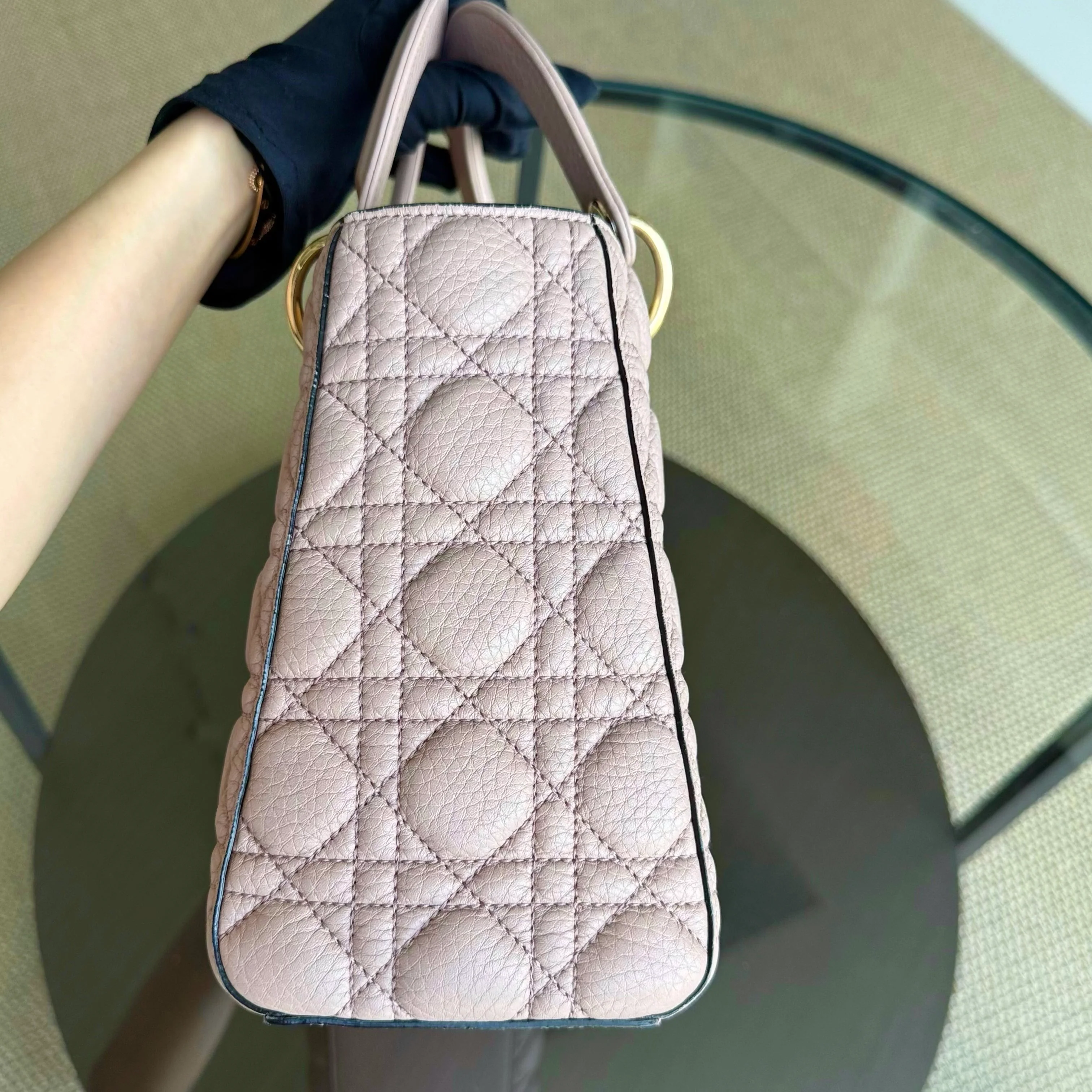 Dior Lady Medium Flap - Cannage Grained Calfskin Blush Nude Pink Gold Hardware