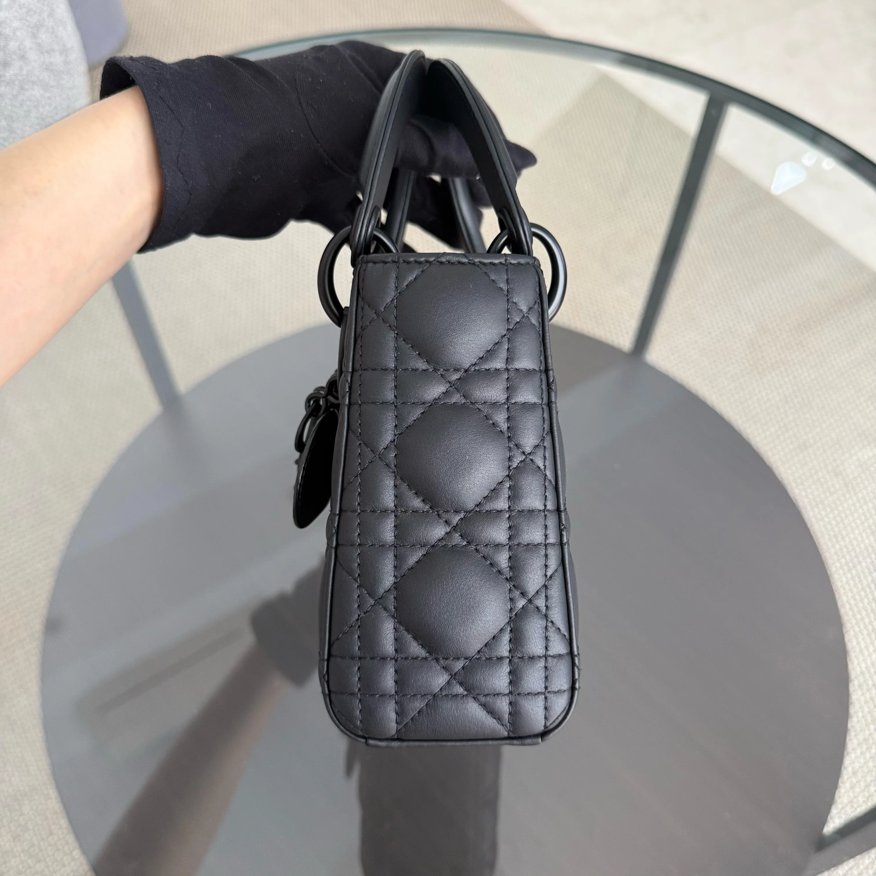 Dior Lady Mini - Cannage Calfskin So Black Black Hardware Chain Strap