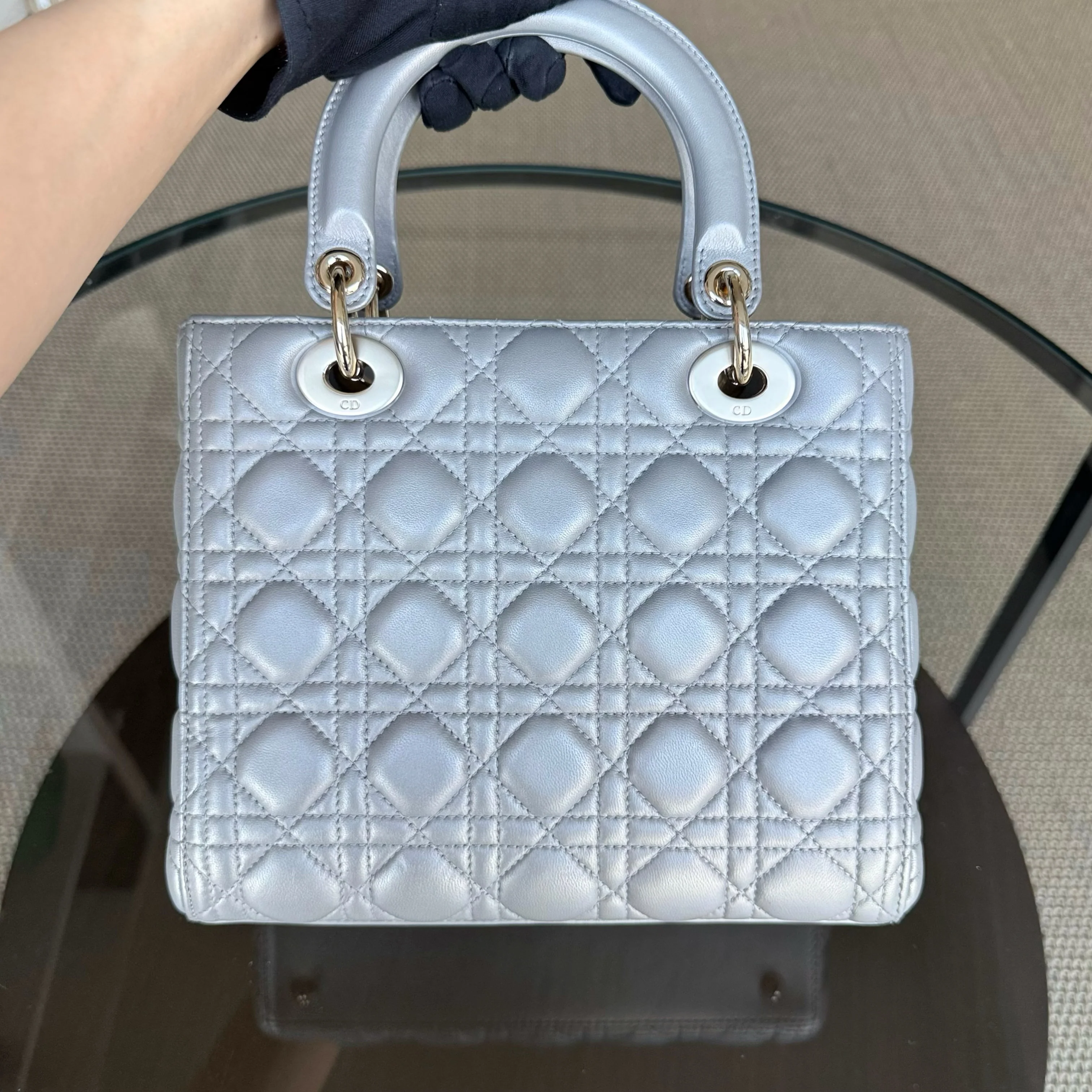 Dior Lady Medium - Canange Lambskin Gray Gold Hardware