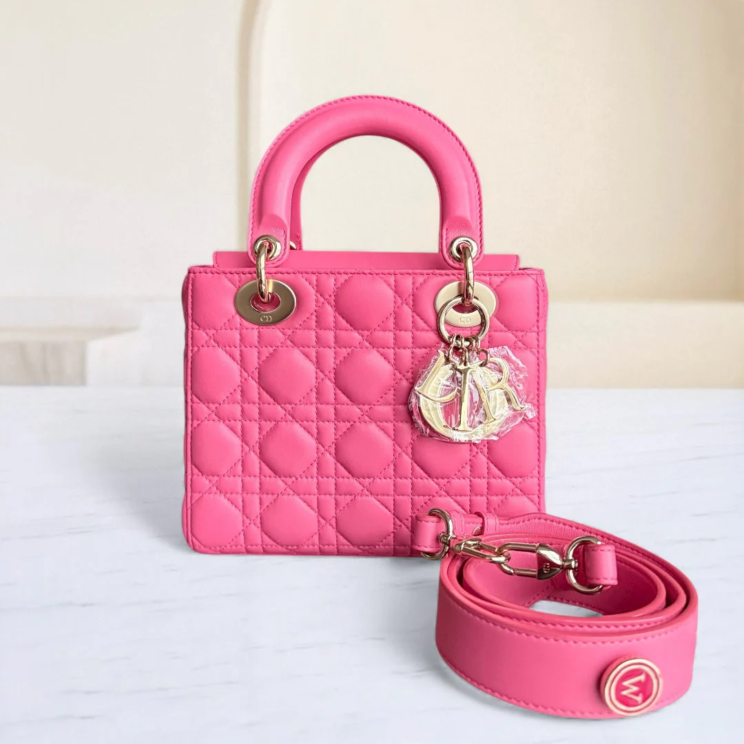 Dior Lady Small - Cannage Lambskin Barbie Pink Gold Hardware