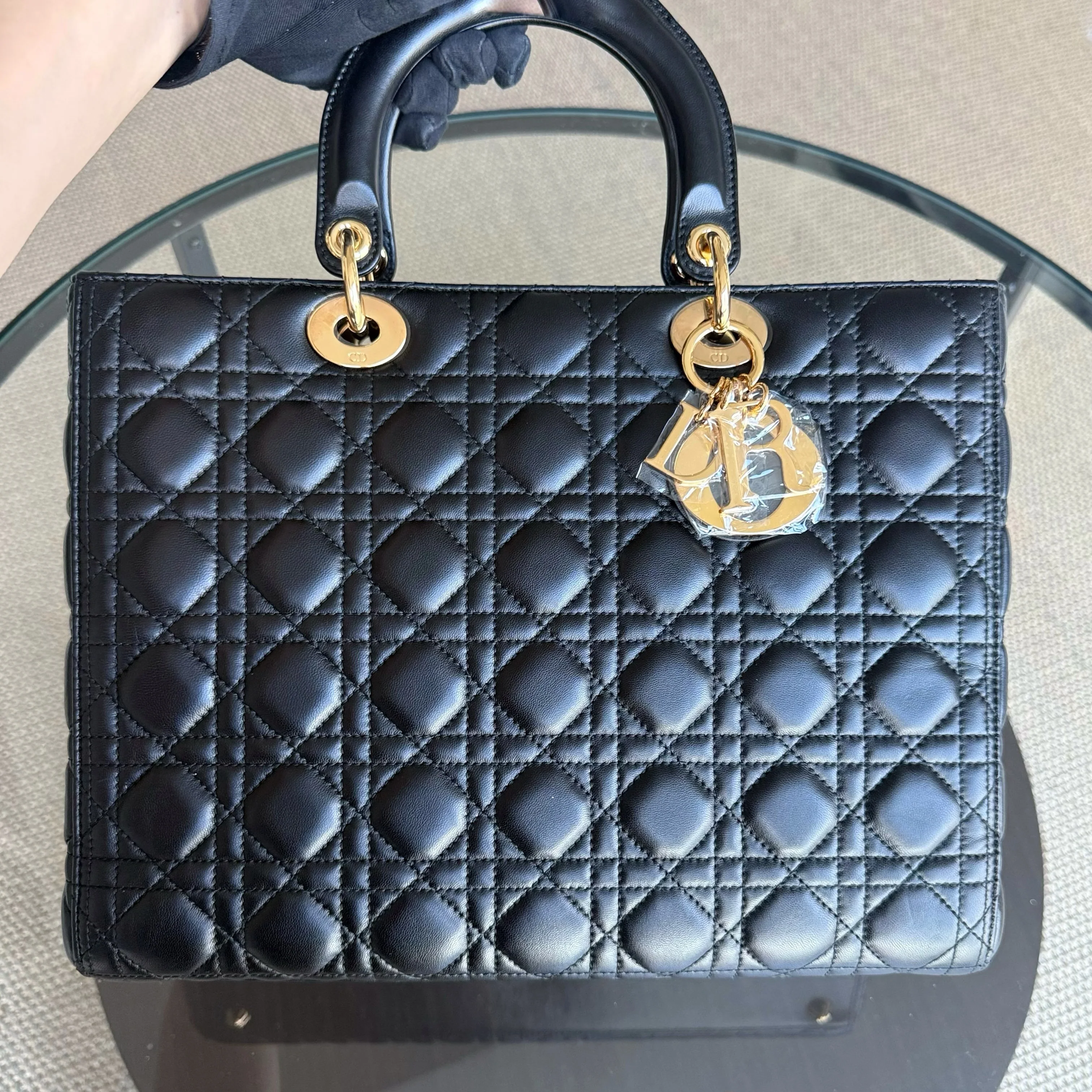 DIor Lady Large - Cannage Lambskin Black Gold Hardware NO STRAP