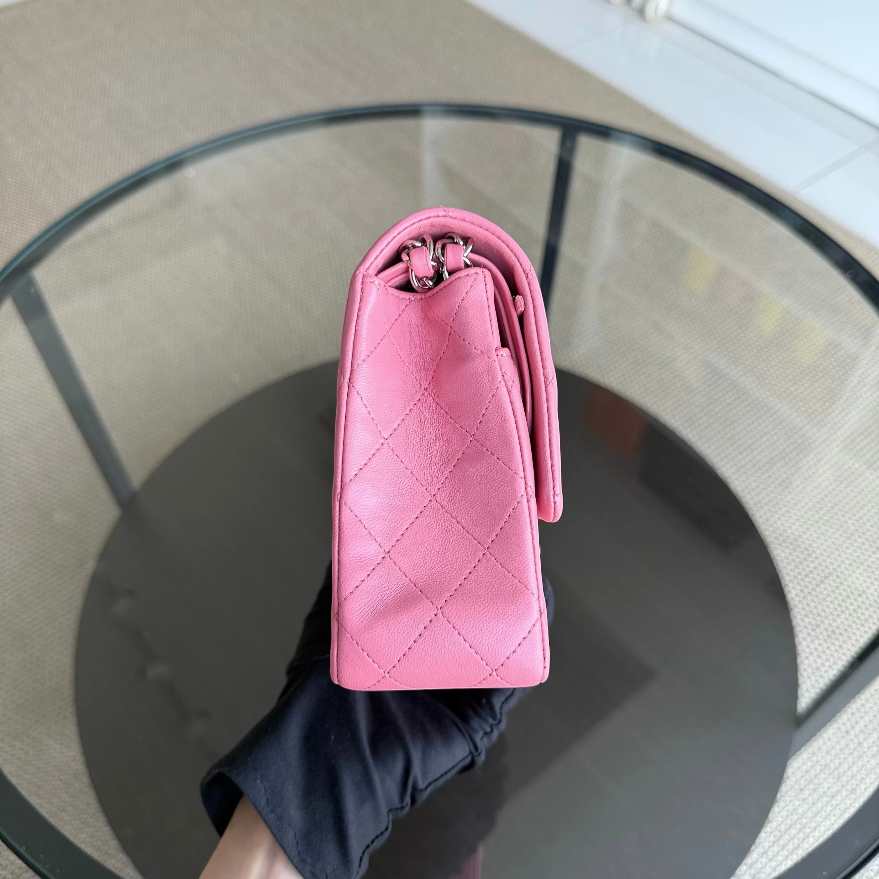 Chanel Classic Flap Medium - 25CM Quilted Lambskin Light Pink Silver Hardware Series 18