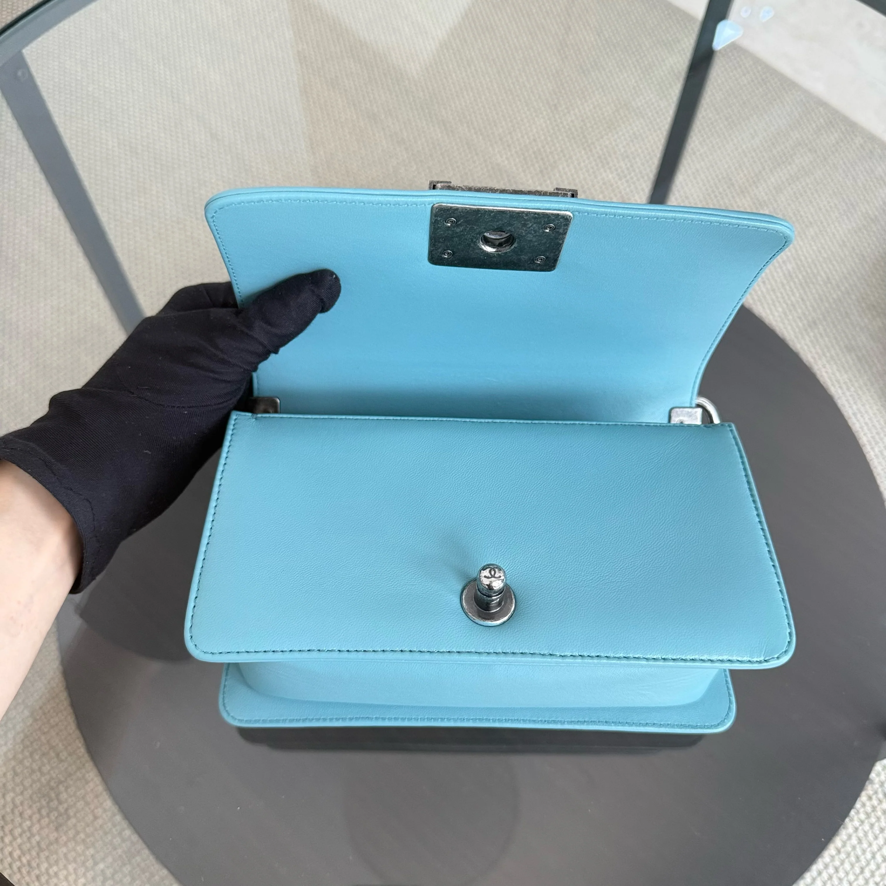 Chanel Boy Small - 20CM Stingray Tiffany Blue Silver Hardware Series 22