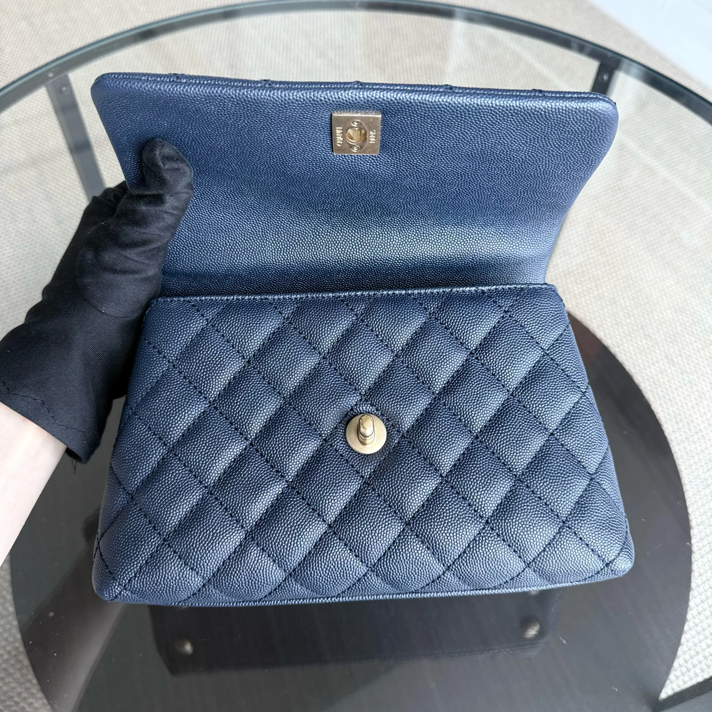 Chanel Coco Handle Small - Caviar Quilted Grained Calfskin Dark Blue Gold Hardware Series 24