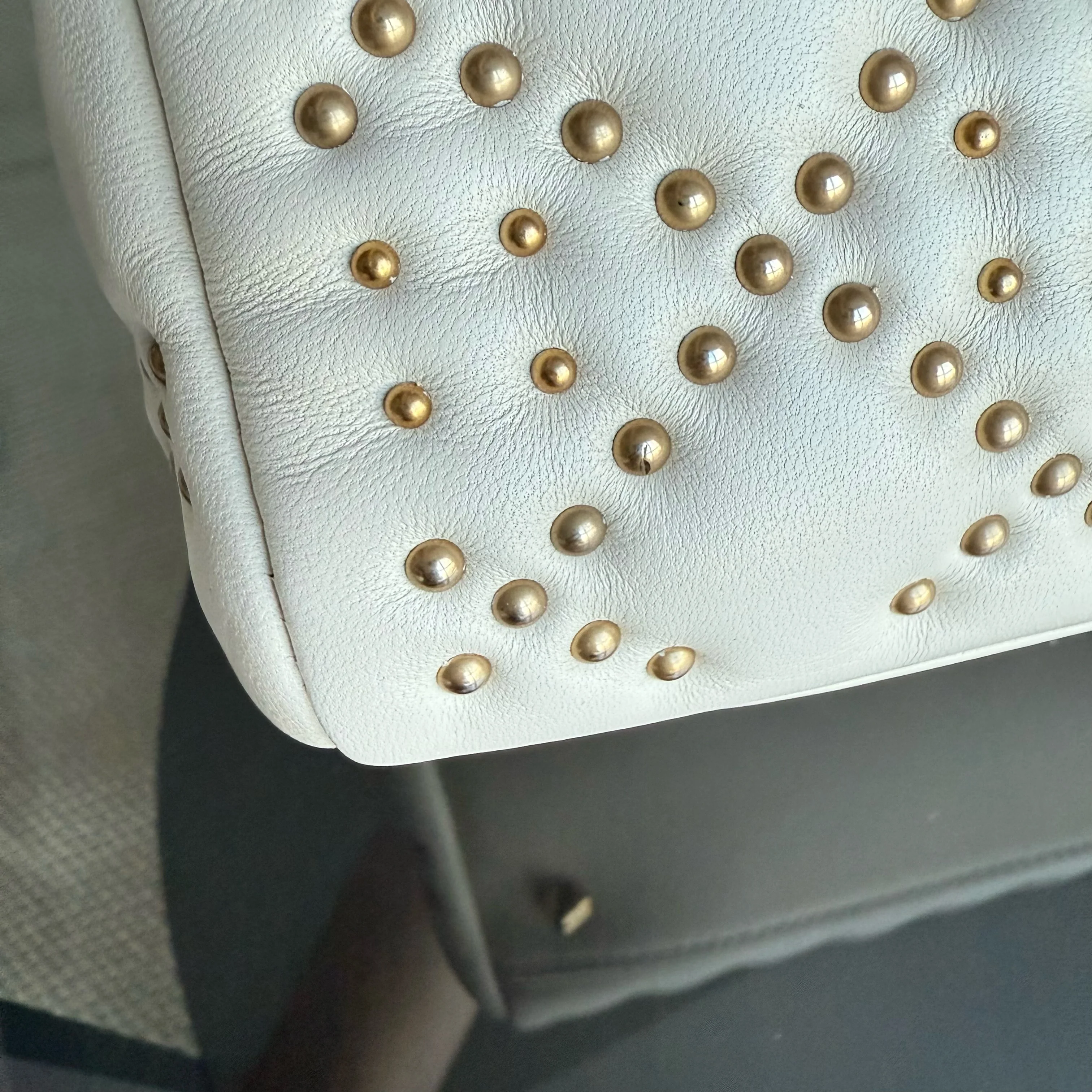 Dior Lady Medium - Cannage Calfskin Studded White Gold Hardware Zip Version