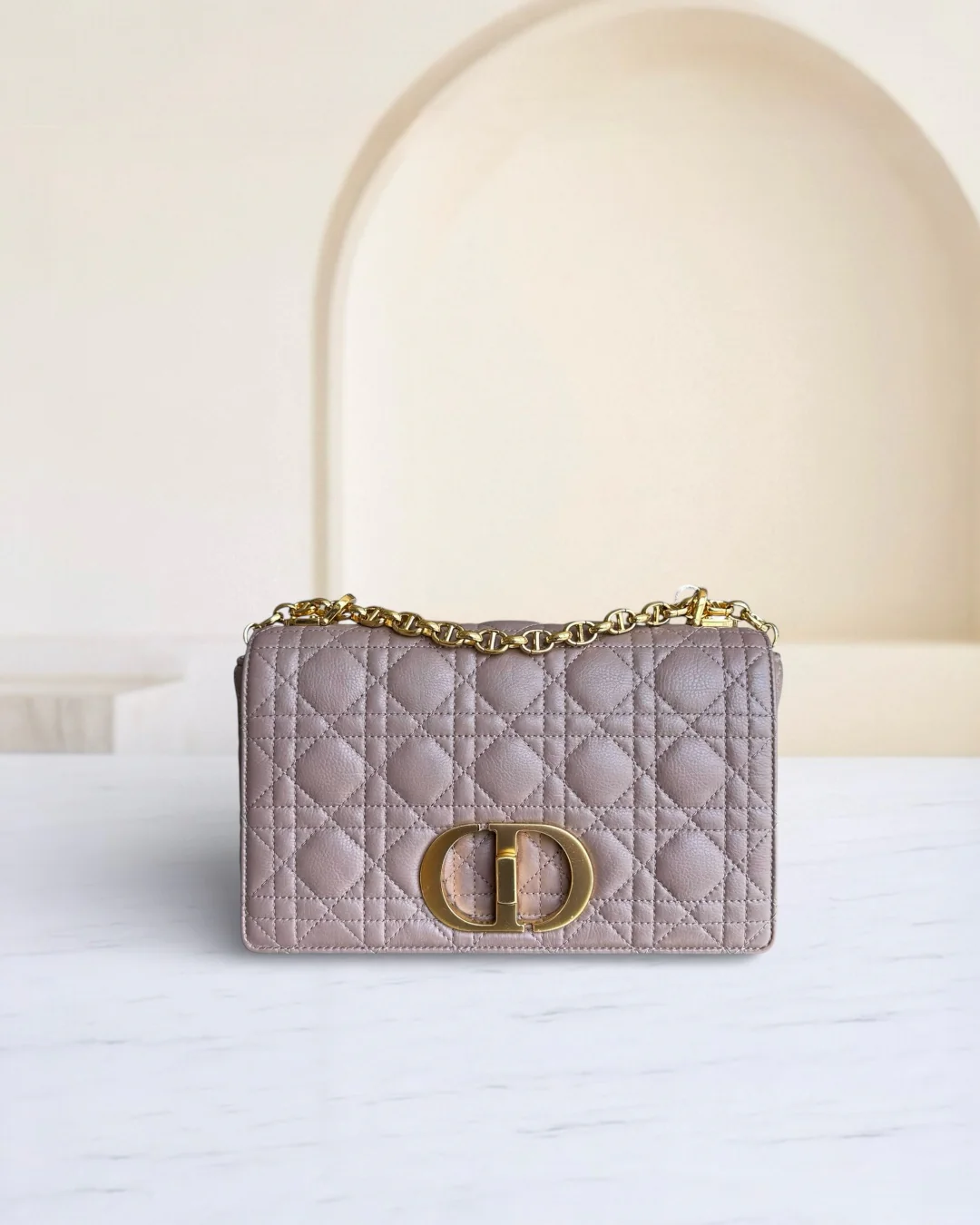 Dior Caro Medium - 25CM Cannage Calfskin Milktea Blush Gold Hardware