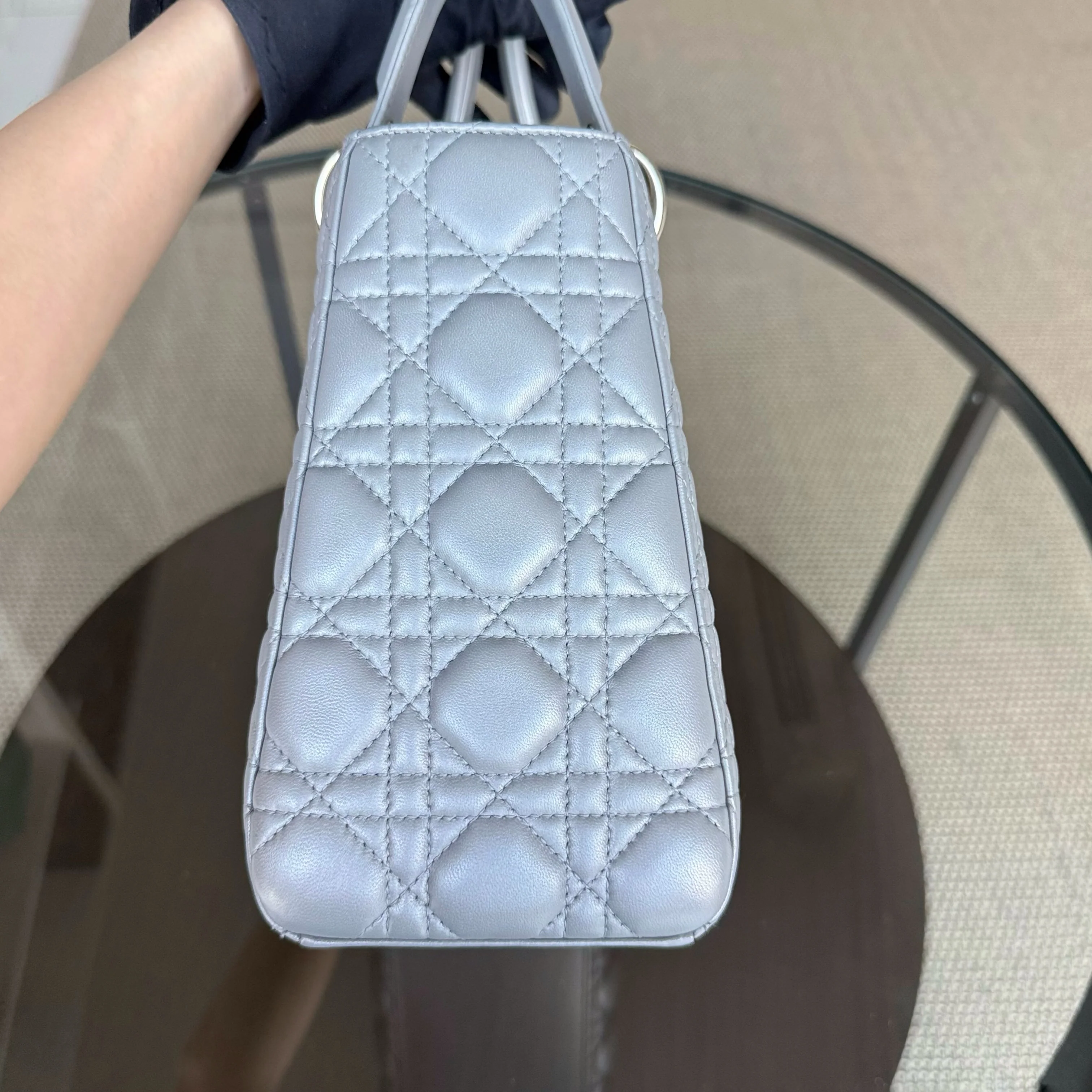 Dior Lady Medium - Canange Lambskin Gray Gold Hardware