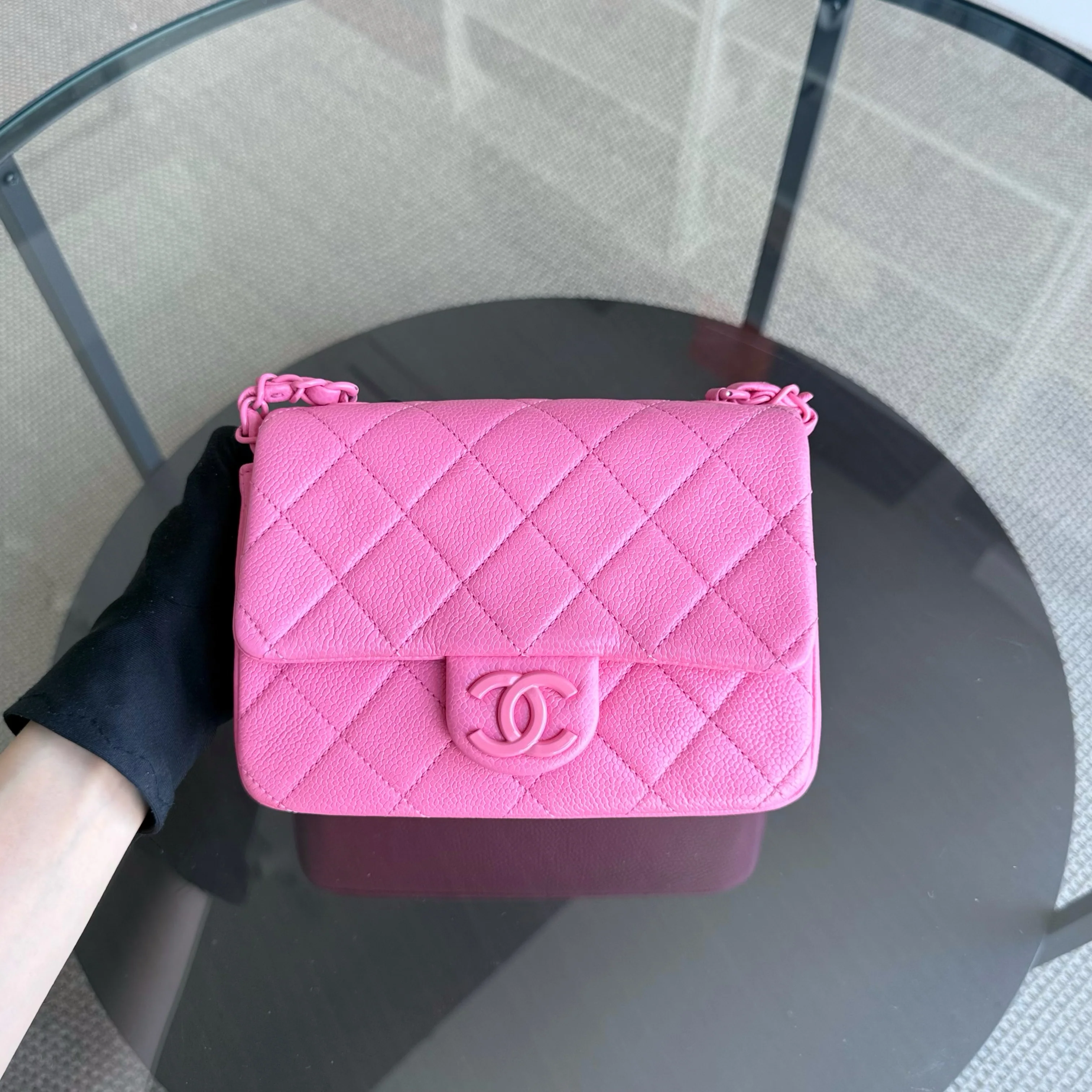 Chanel Classic Flap Seasonal Mini Square - Caviar Quilted Grained Calfskin All Pink Barbie Series 29