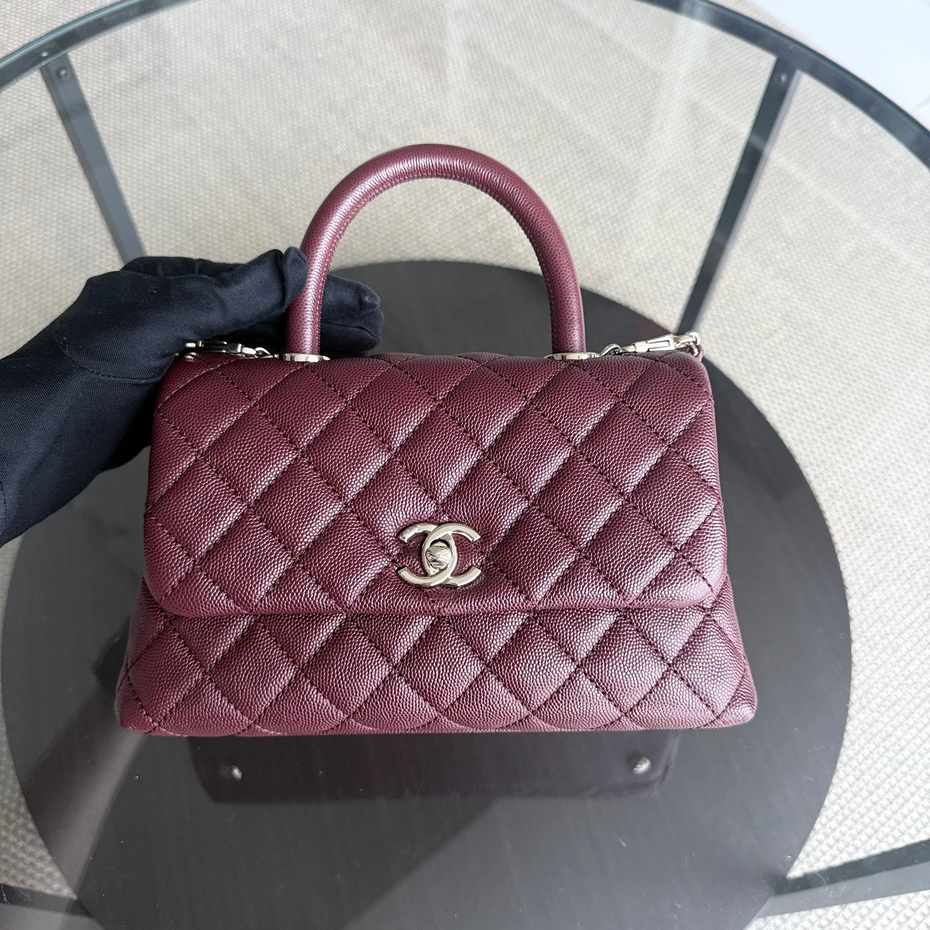 Chanel Coco Handle Small - Caviar Quilted Grained Calfskin Dark Red Burgundy Gold Hardware Series 30