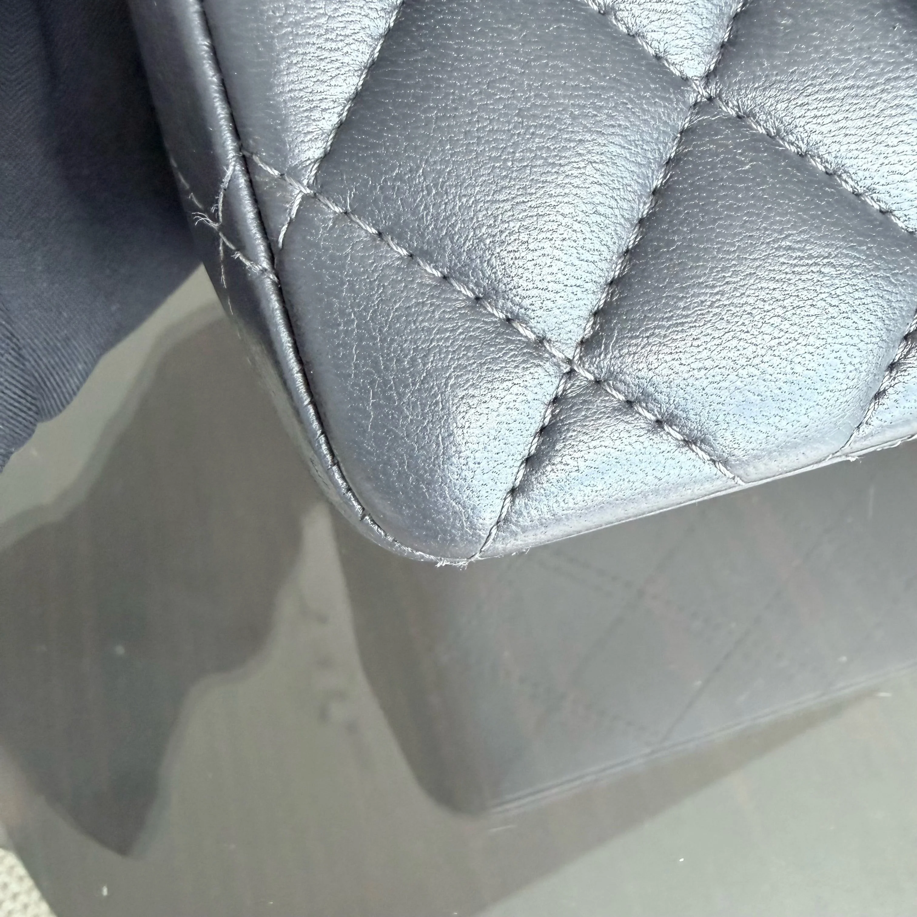 Chanel Classic Flap Mini Square - 17CM Quilted Lambskin Dark Gray Grey Gold Hardware Series 16