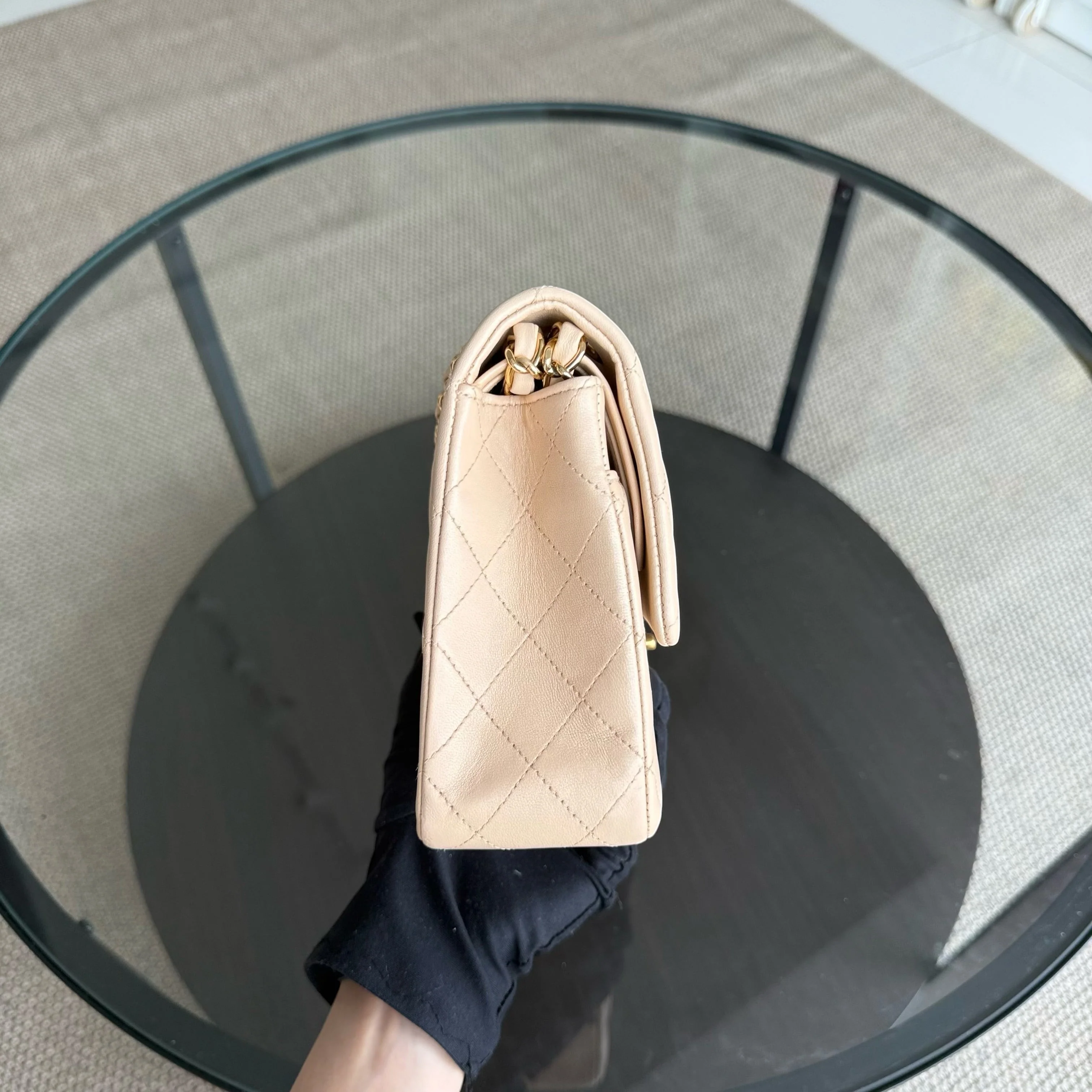 Chanel Classic Flap Medium - 25CM Quilted Lambskin Beige Gold Hardware