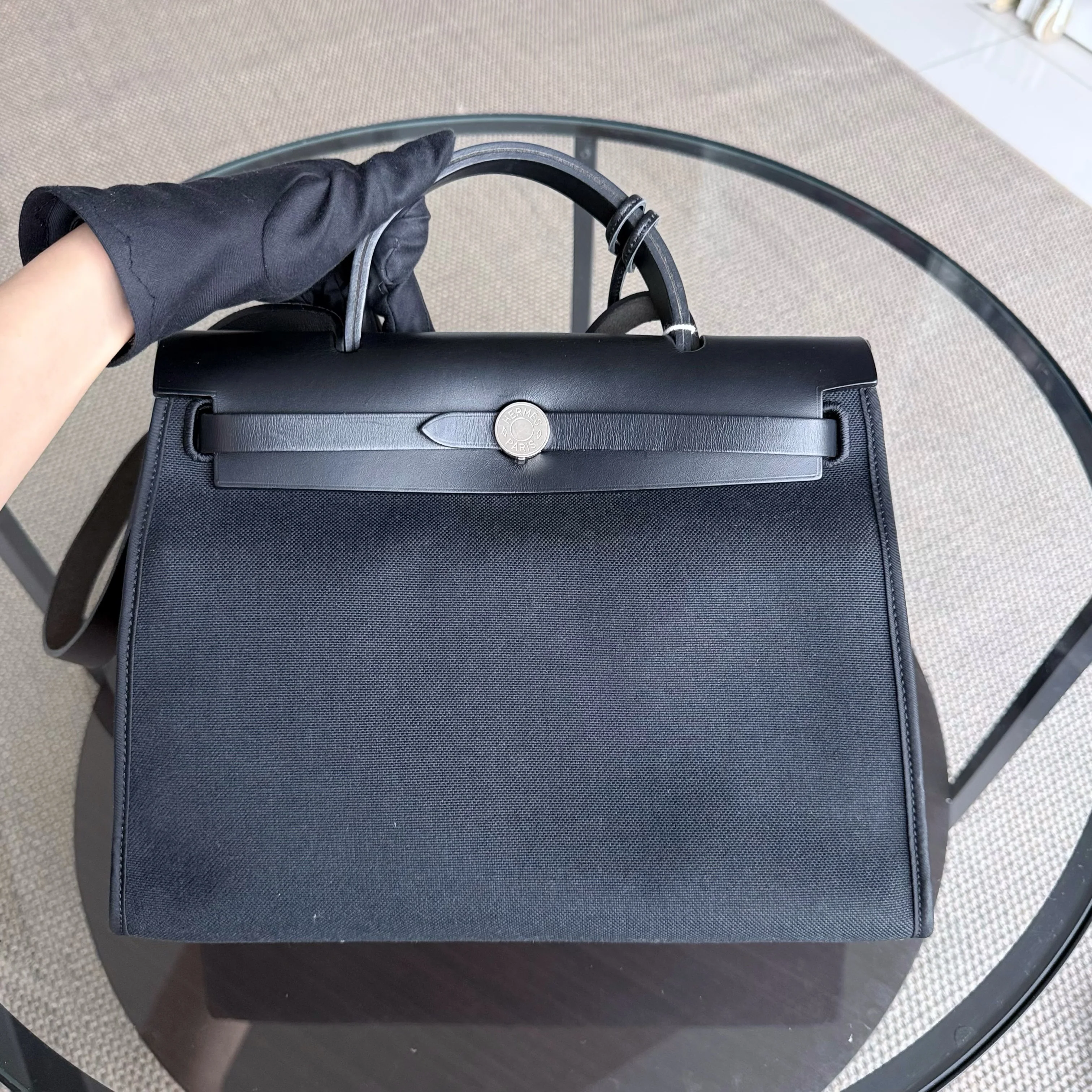 Hermes Herbag Zip 31 Plain Cloth Black PHW
