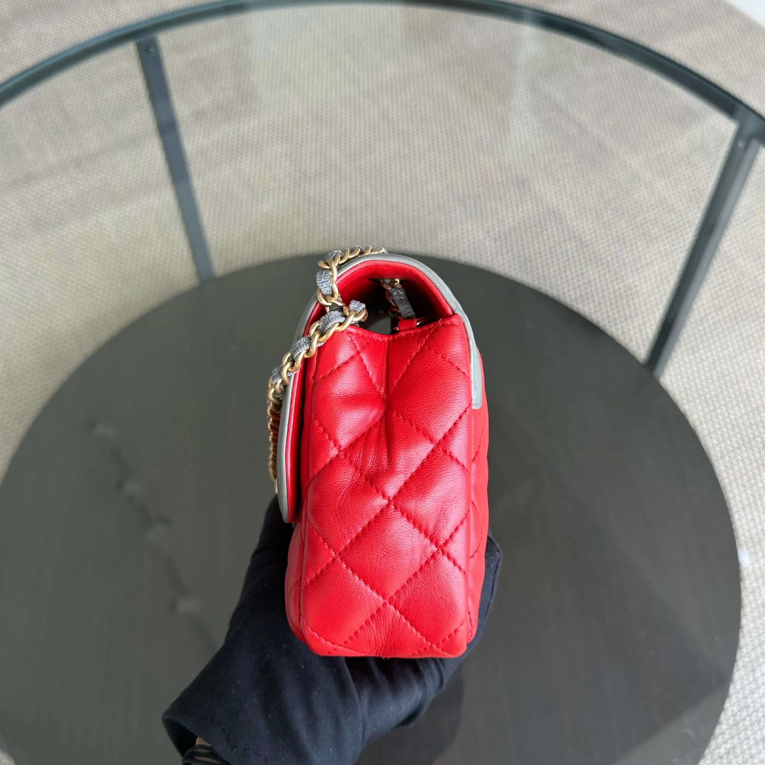 Chanel Seasonal Flap Two-Tone Quilted Lambskin Red Grey GHW No 23