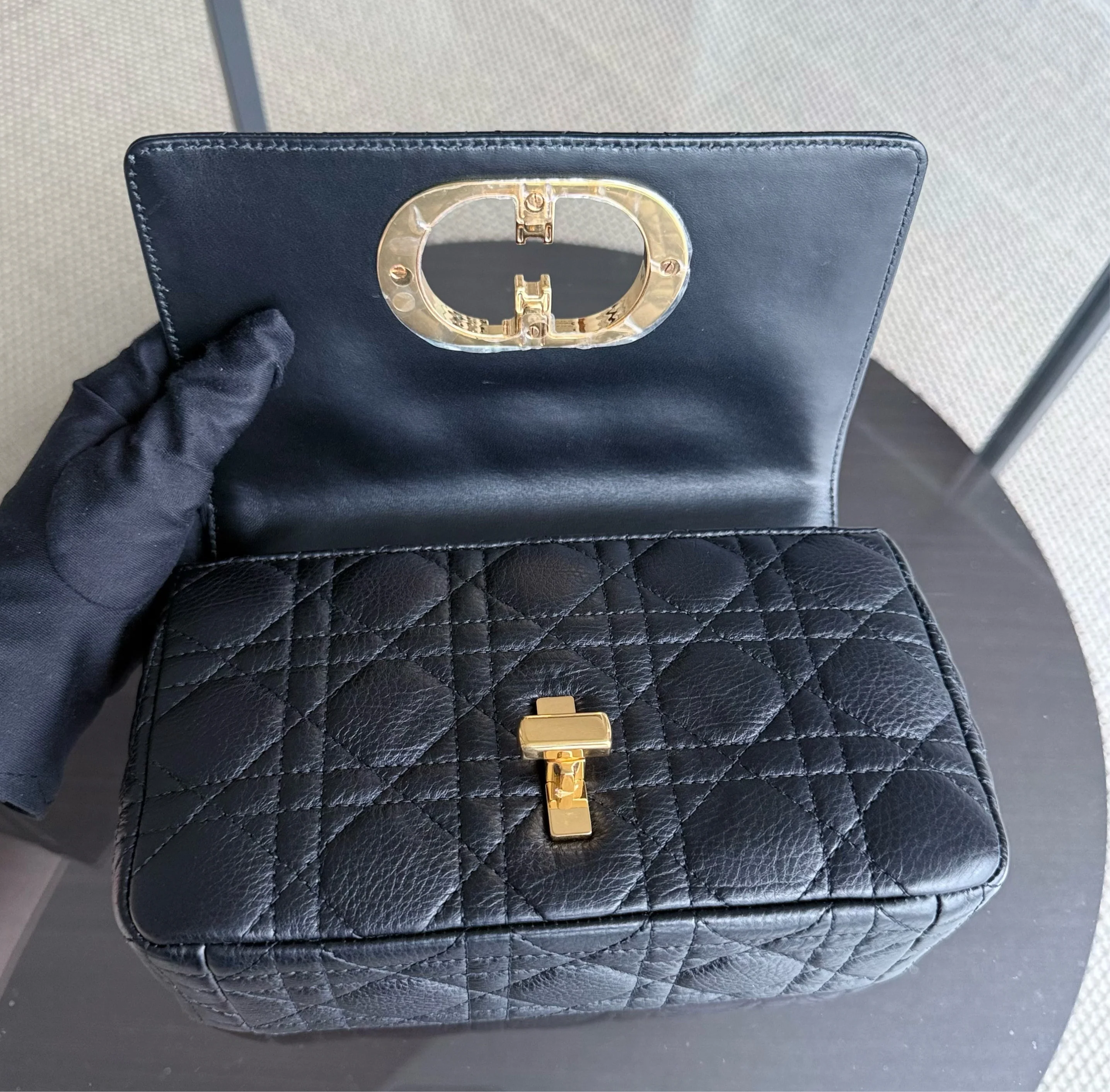 Dior Caro Small - Cannage Grained Calfskin Black Gold Hardware