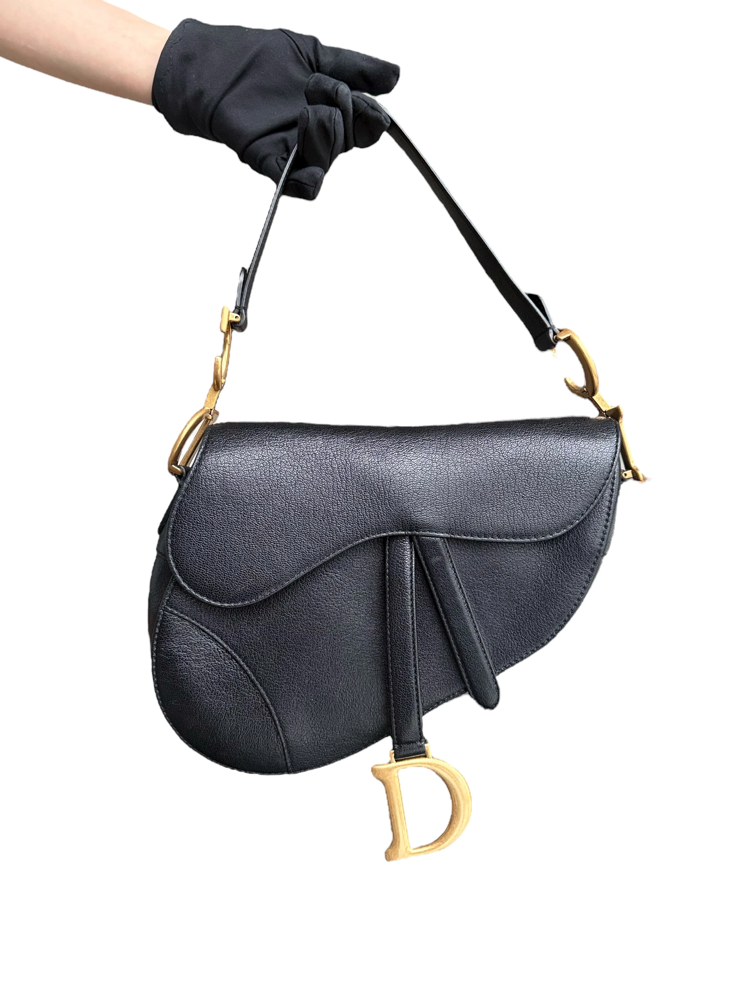 Dior Saddle Medium - 25CM Calfskin Black Gold Hardware